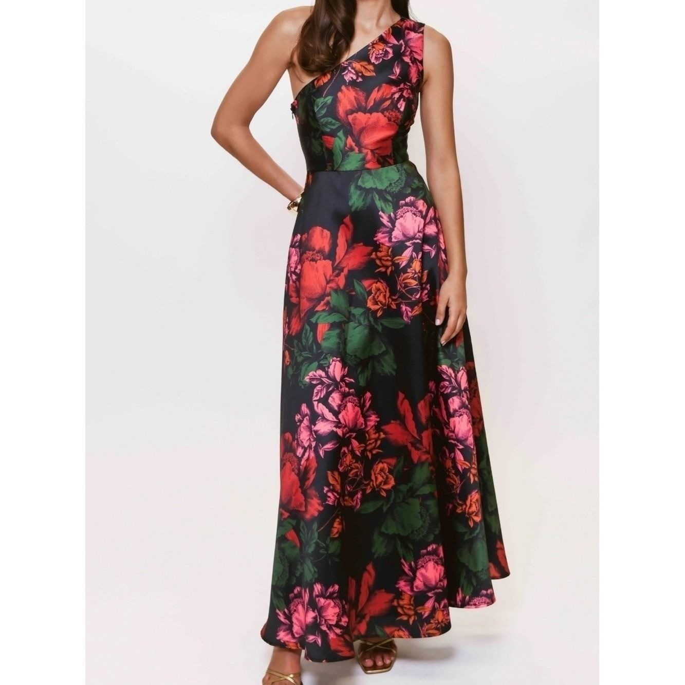 Hutch Cassandra One Shoulder Floral Mikado A-Line Maxi Gown Size 16W NWT