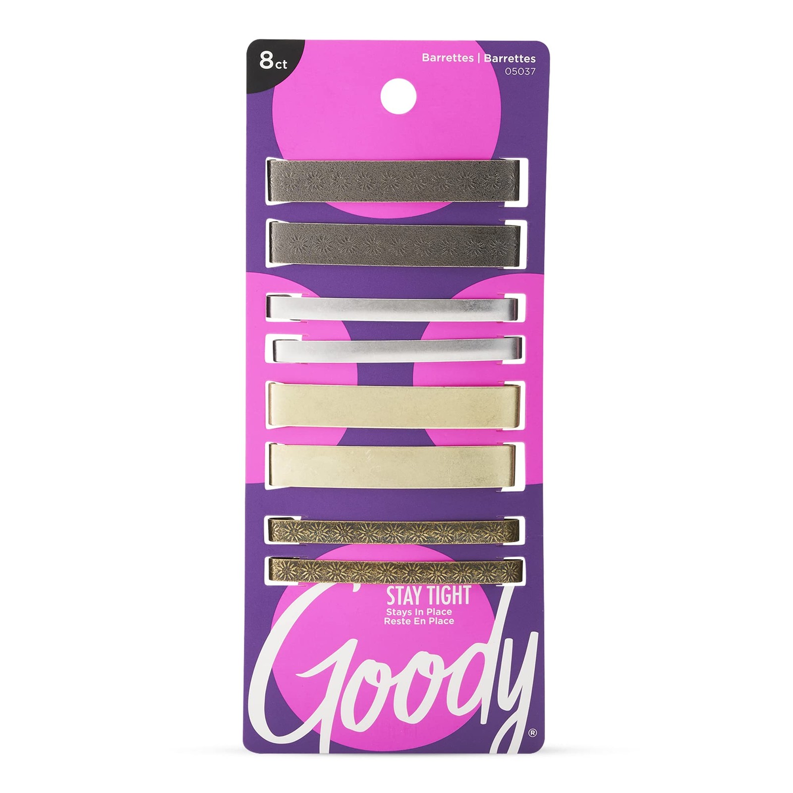 Goody Stay Tight Hair Barrettes – 8 Ct, Assorted Metallic Colors, Non-Slip Flat