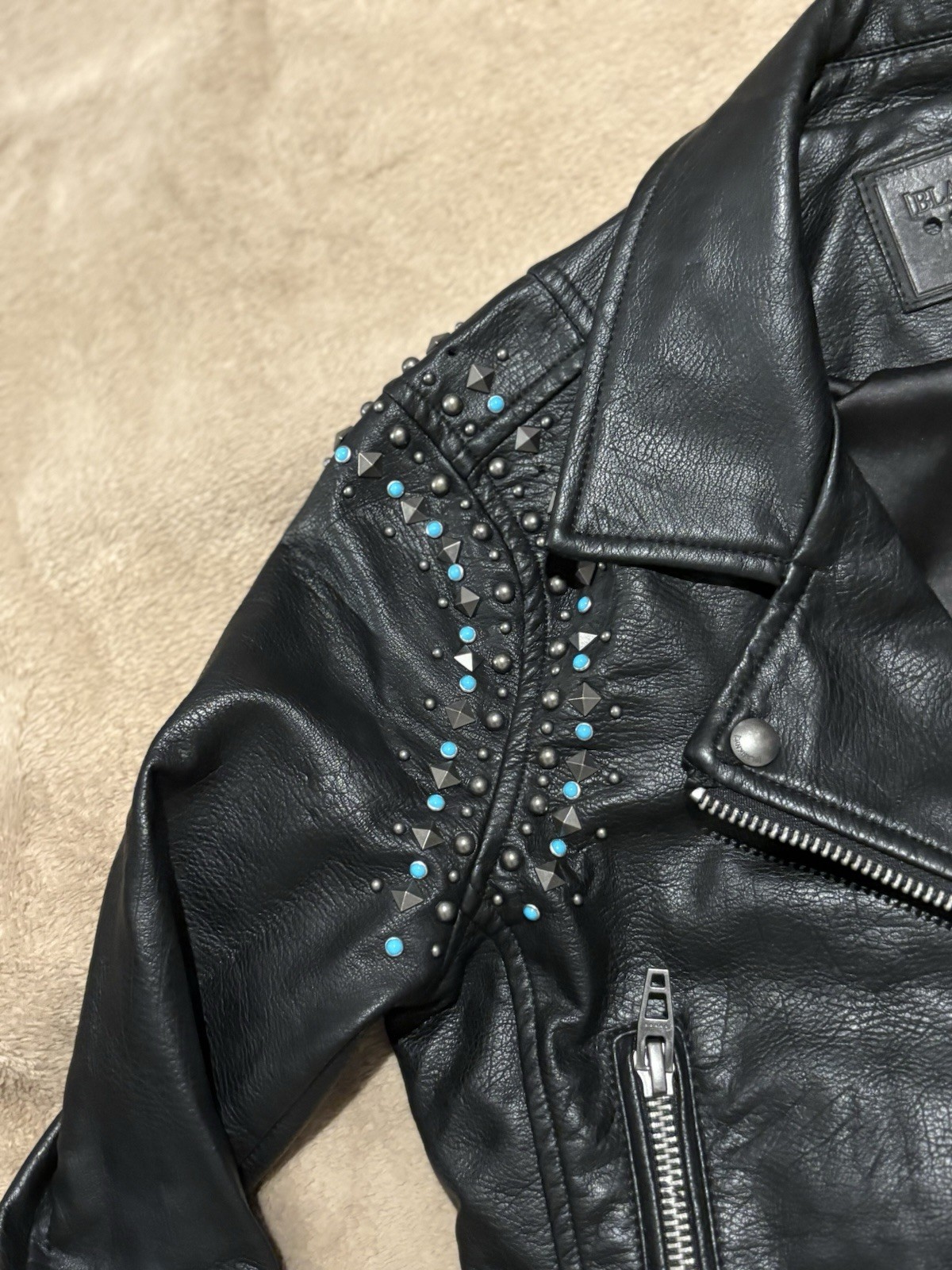 BlankNYC Women’s Black Studded Moto Jacket Full Zip Lined Biker Style Size XS