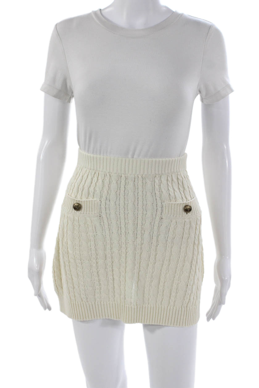 Not Available Womens Ivory Cotton Mini Skirt Pull On Size 38