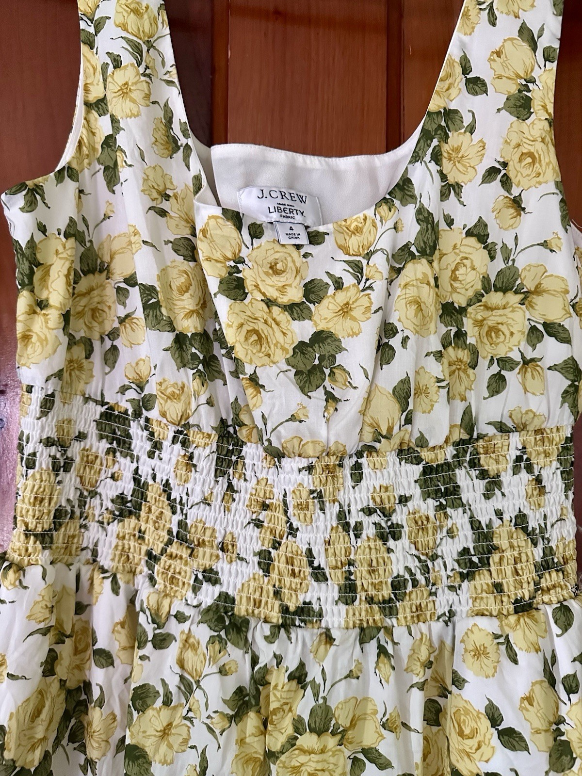 J.CREW Liberty Floral Carline Rose Smocked Waist Square Neck Sundress Cotton 4