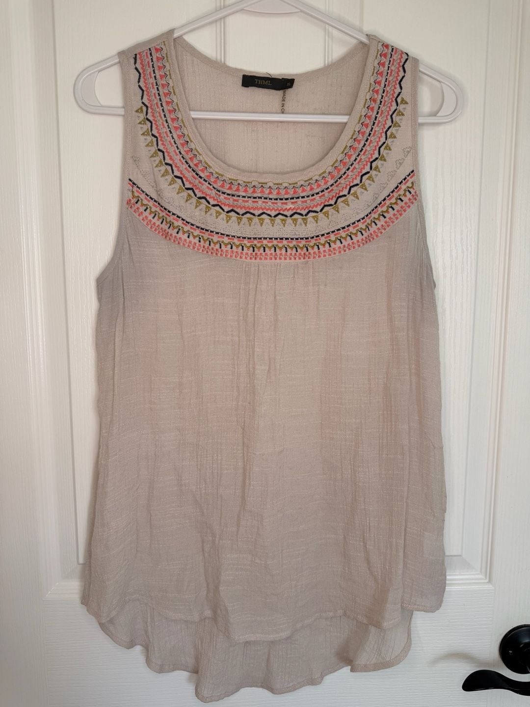 THML Sleeveless Embroidered Yoke Gauze Tank Top