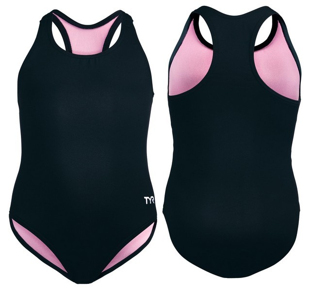 TYR Girls Solid Maxfit One Piece Swimsuit Navy/Pink Size L (10/12)