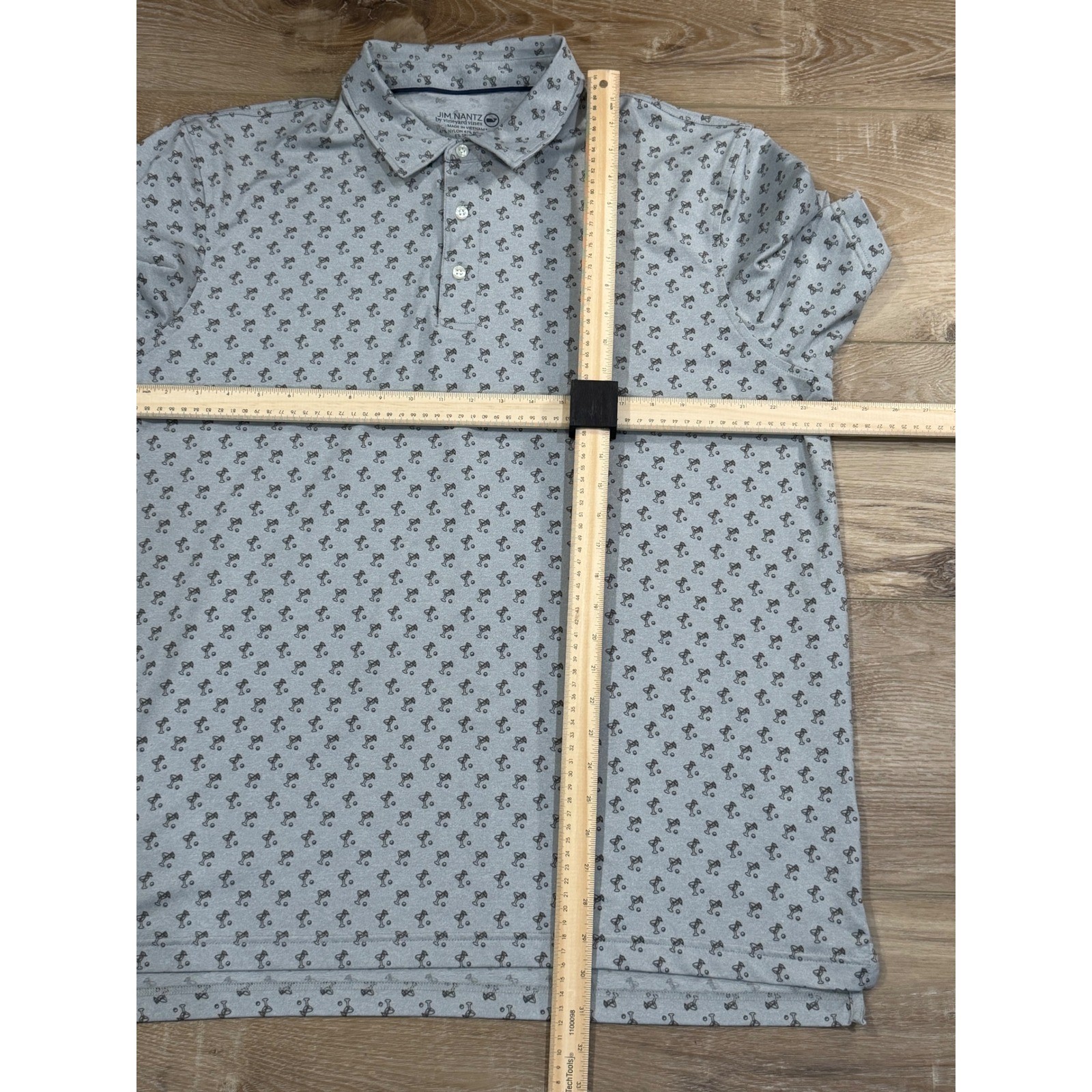 Jim Nantz by Vineyard Vines Mens XL Gray Martini Golf Print brrr Cooling Polo
