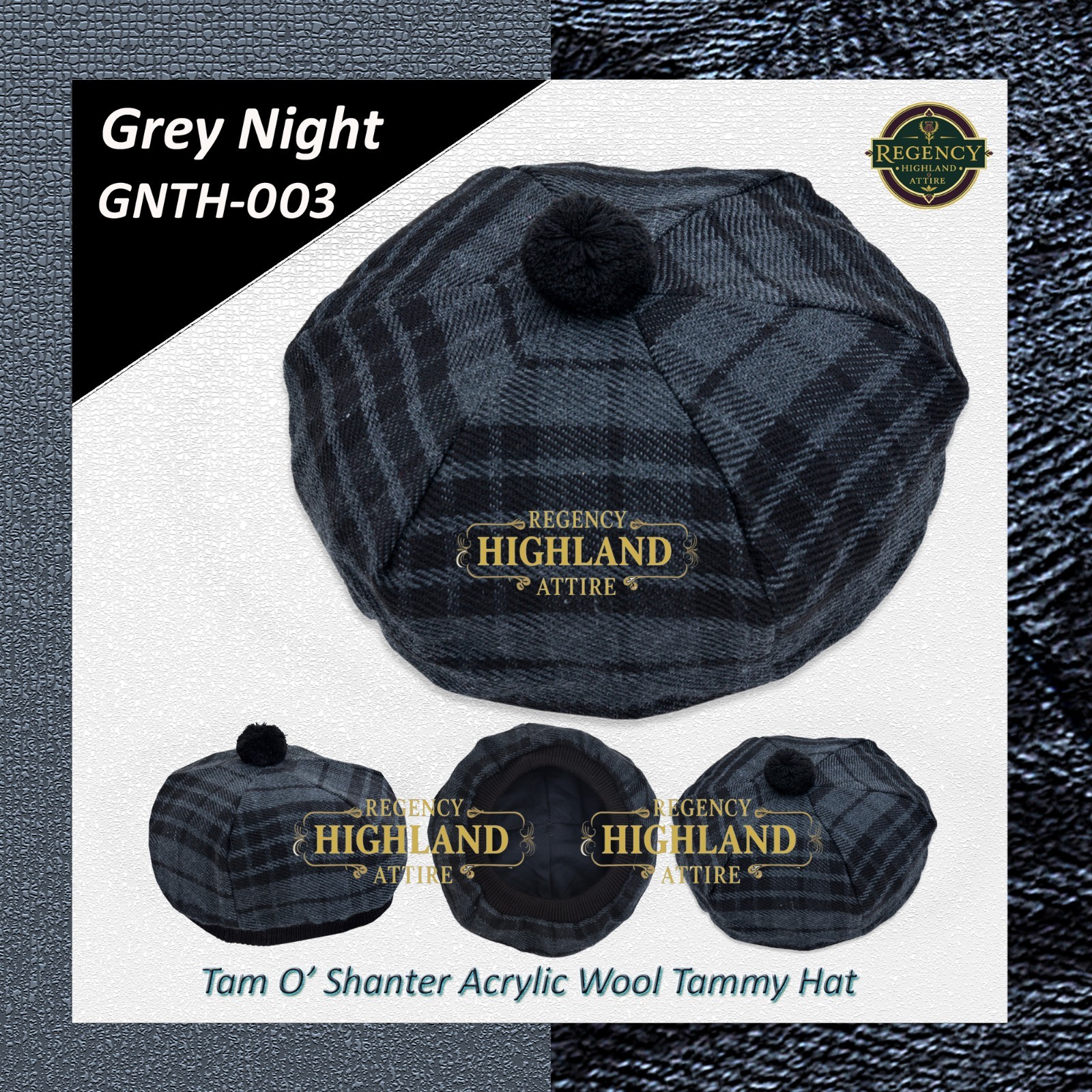 Unisex Great Scottish Highland Tam O Shanter Hat Made of Acrylic Wool Tartan.