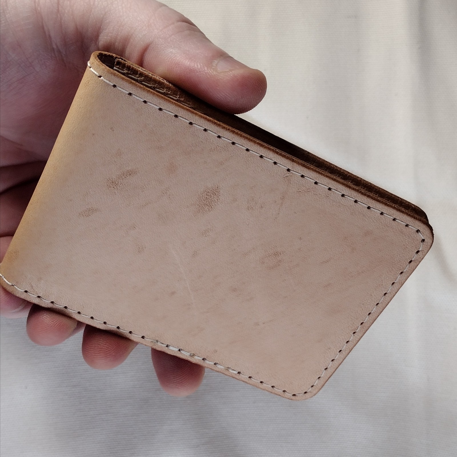 handmade real leather card holder natural veg tan minimalist bifold