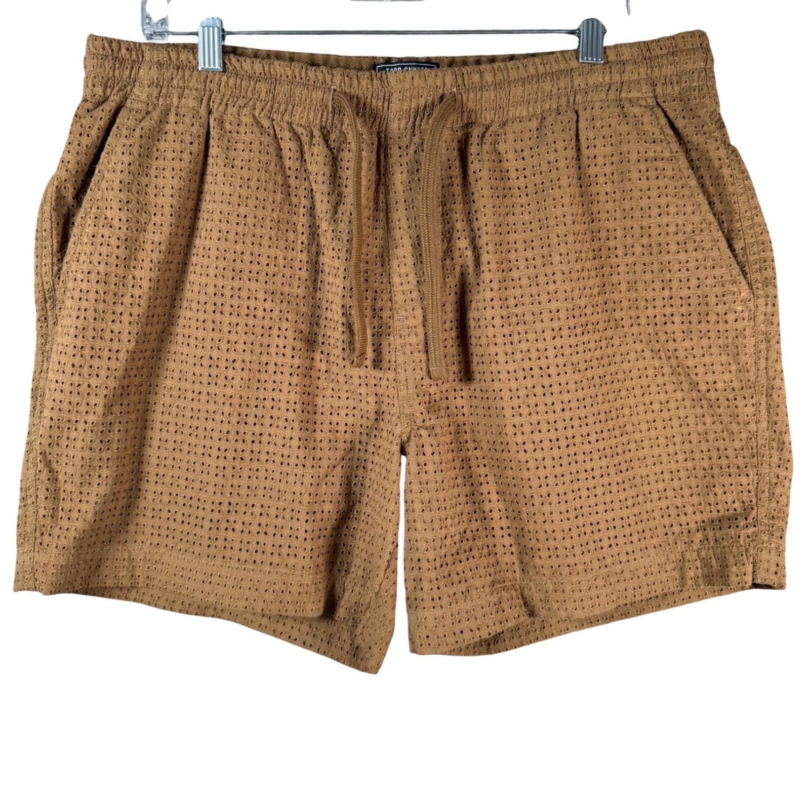 Todd Snyder Eyelet Cotton Shorts Men Large Brown Drawstring Summer Floral RARE