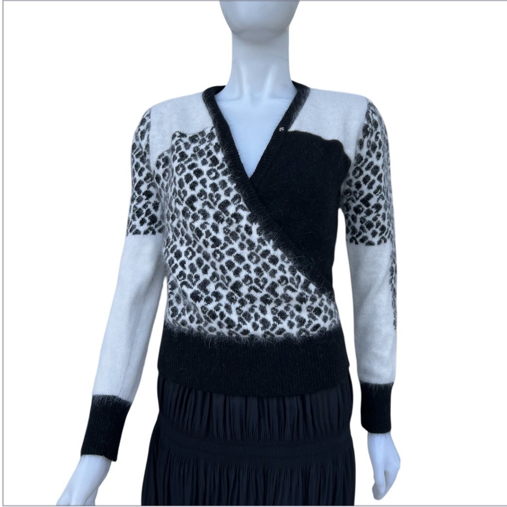 DRAW Angora Blend Leopard Print Fuzzy Wrap Sweater Women’s Coquette Mob Wife XS
