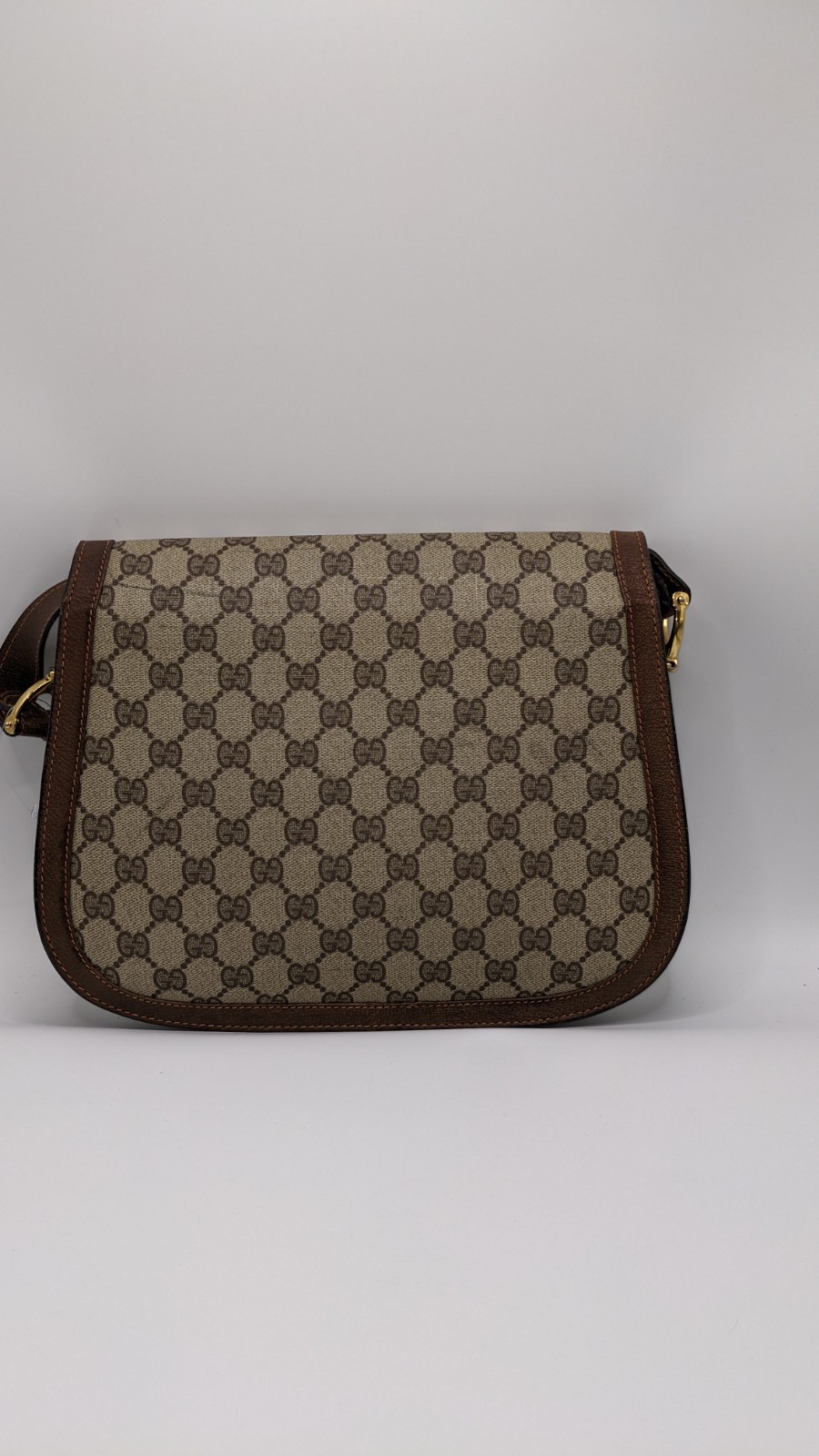 Vintage Gucci GG Supreme Monogram Web Stripe Buckle Shoulder Bag Brown