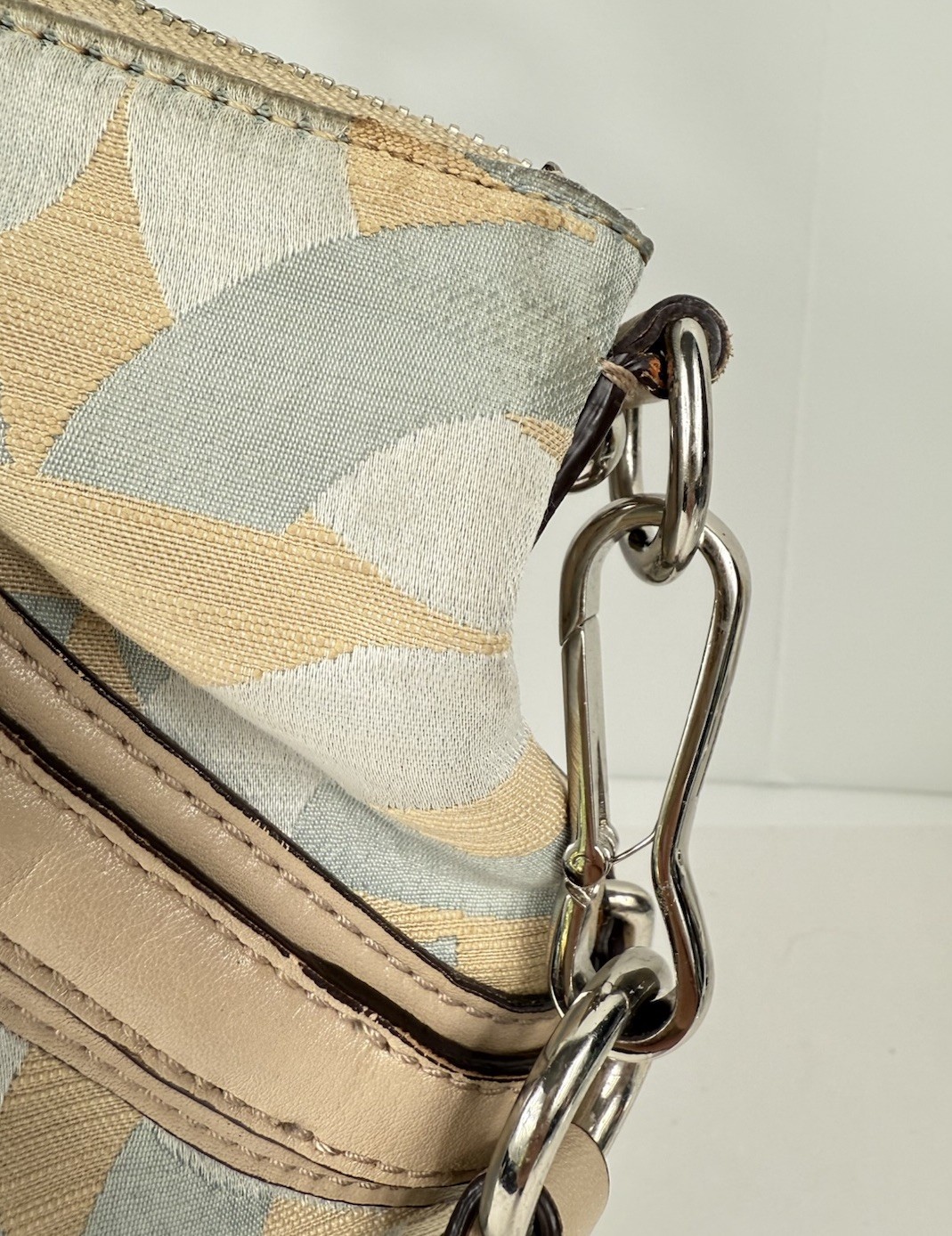 COACH Madison Shantung Chainlink Sophia Satchel Silver Bay Mist Leather/ Fabric
