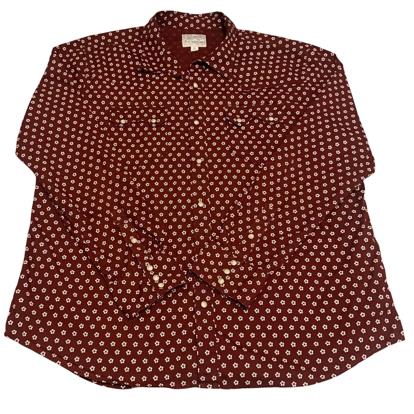 Tecovas Mens XL Pearl Snap Western Shirt Burgundy Floral Cotton Long Sleeve