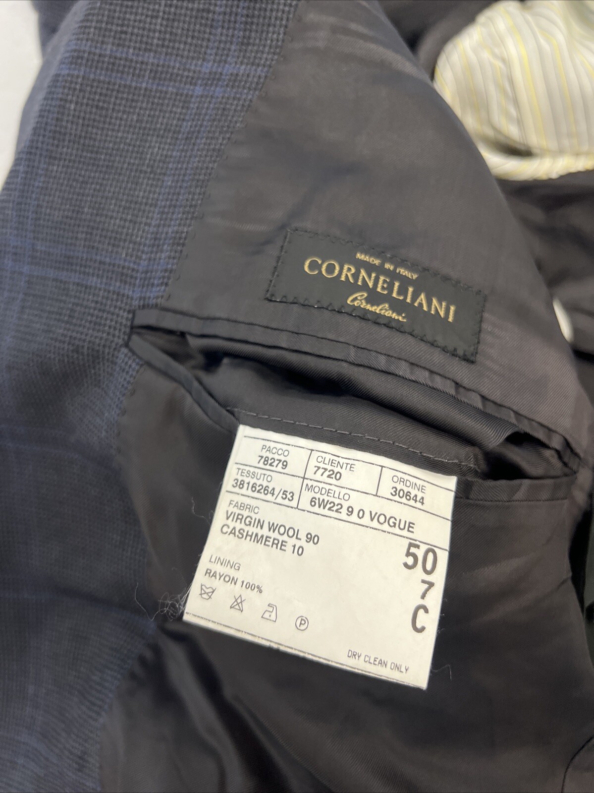 Corneliani Italy Men’s Dark Gray Blue Plaid Cashmere Wool Blazer 40S $1,595
