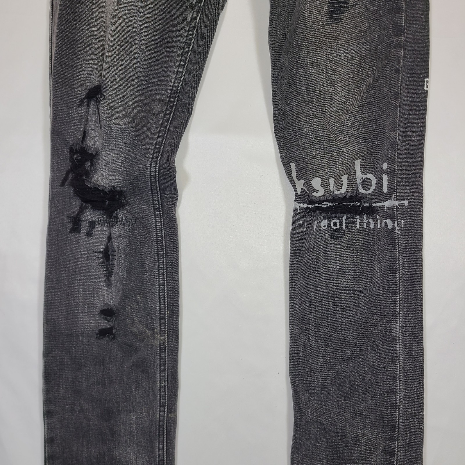 E1 Ksubi Jeans Van Winkle Mash Up 001 Black Skinny Distressed Grunge Men 30×32