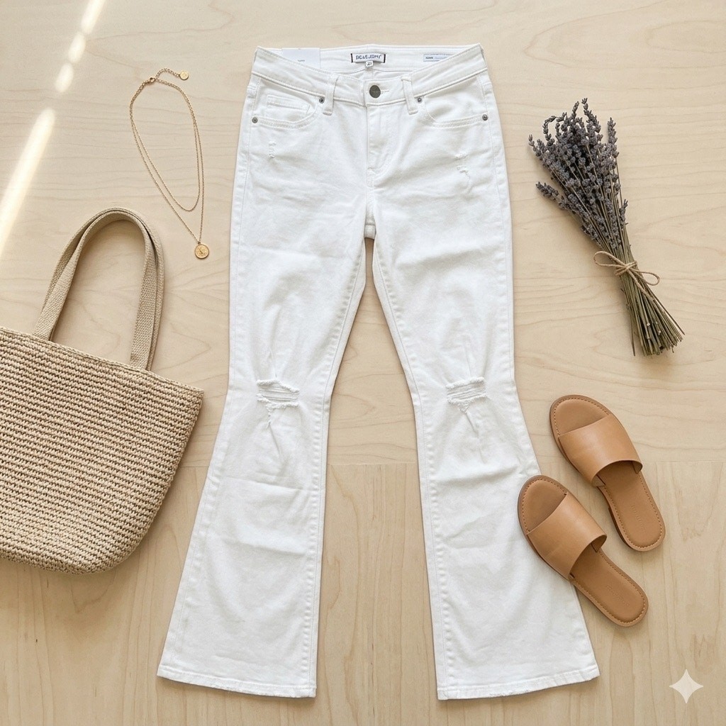 Dear John Rosie Mid Rise Flared Jeans 27 White Distressed Flare Stretch NWT