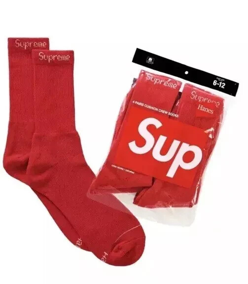 SUPREME X Hanes RED Crew Socks (SINGLES) ONE PAIR / 100% AUTHENTIC BRAND NEW
