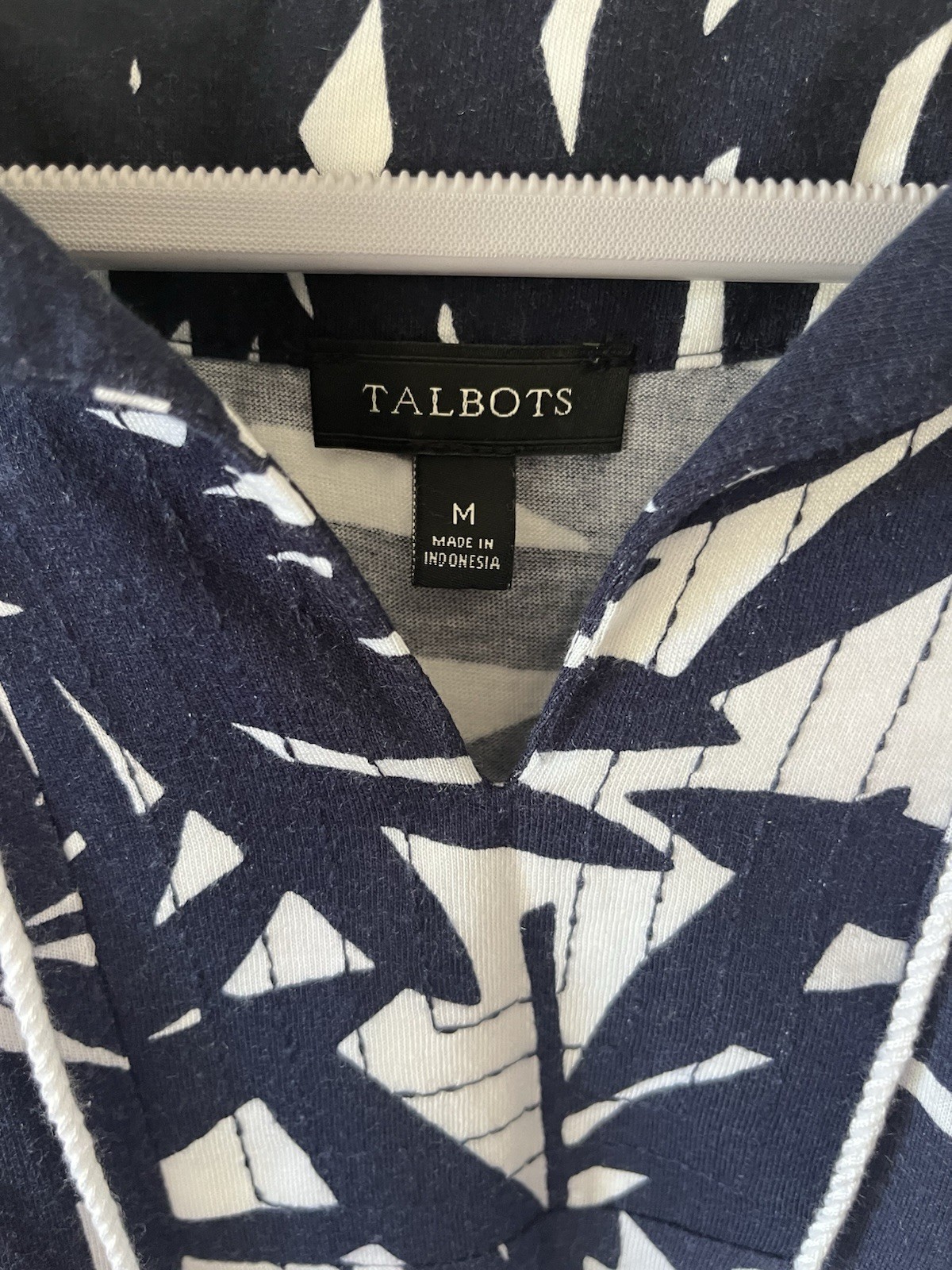 Talbots Navy Blue White Safari Tropical Leaves Tunic M NWOT