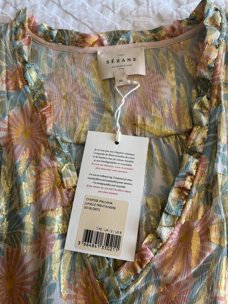 NWT Sezane Malvina Blouse, US 8/FR 40, Jungle Spring Color
