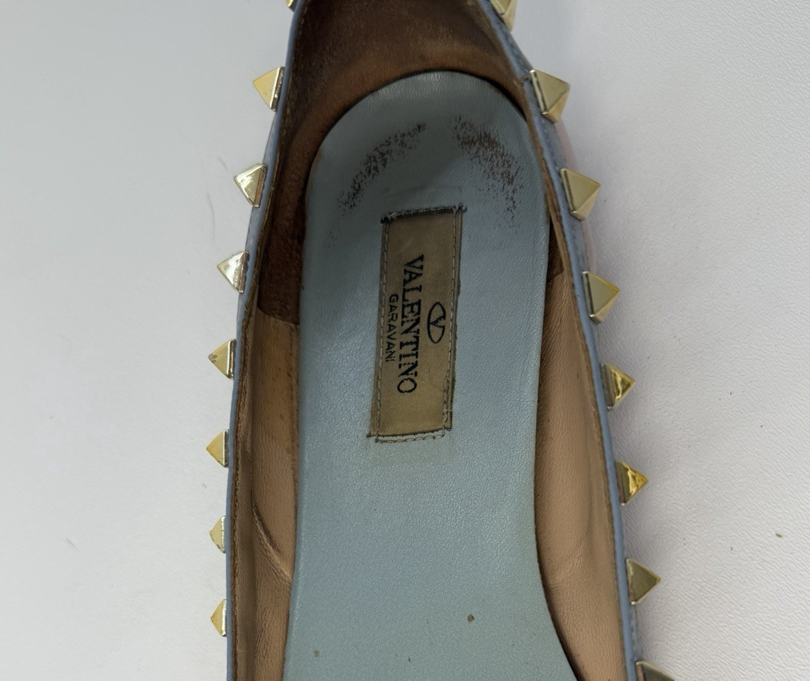 Valentino Garavani Pink Leather Rockstud Studded Pointed Toe Ballet Flats US 8
