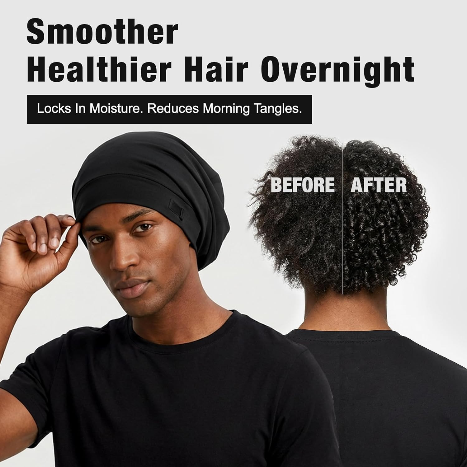 2 Pack Silk Satin Hair Bonnet for Men, Adjustable Stay-On Sleep Cap Beanie for C