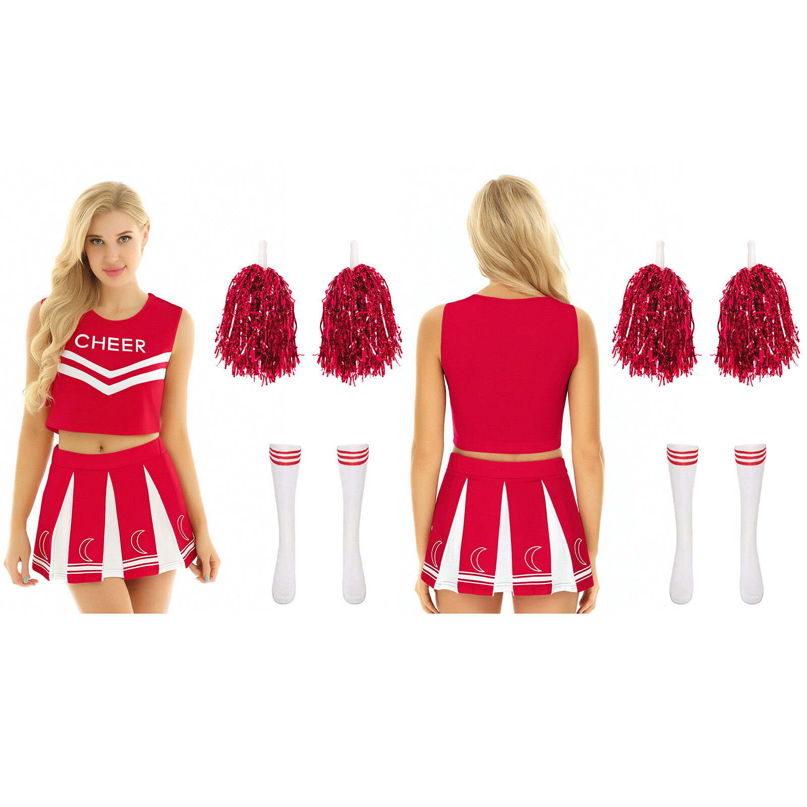 Women Uniforms Halloween Skirt Sleeveless Cheerleading Outfit Socks Dress Dance