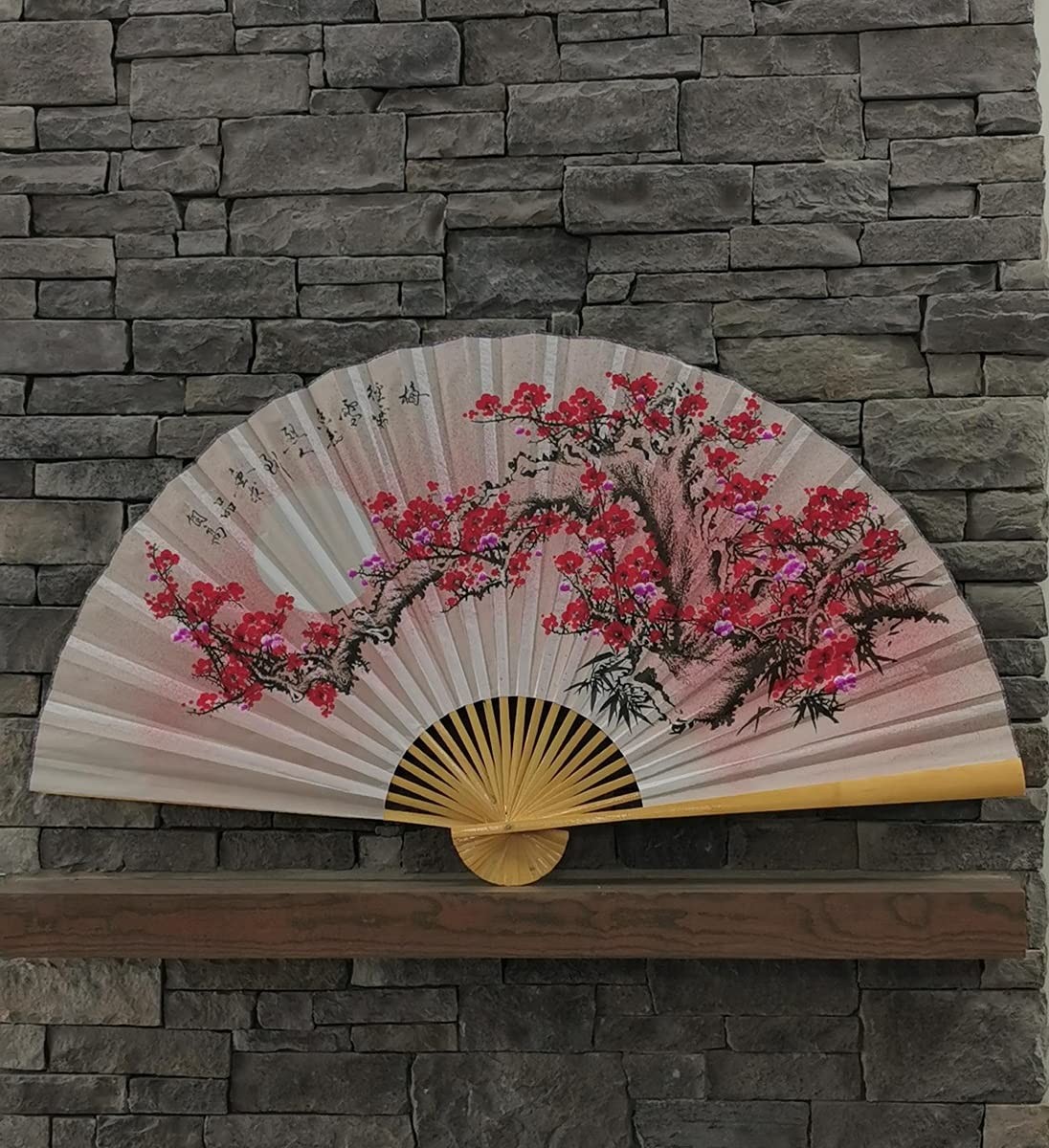 35″ Oriental Feng Shui Wall Fan-Pink Plum Blossom