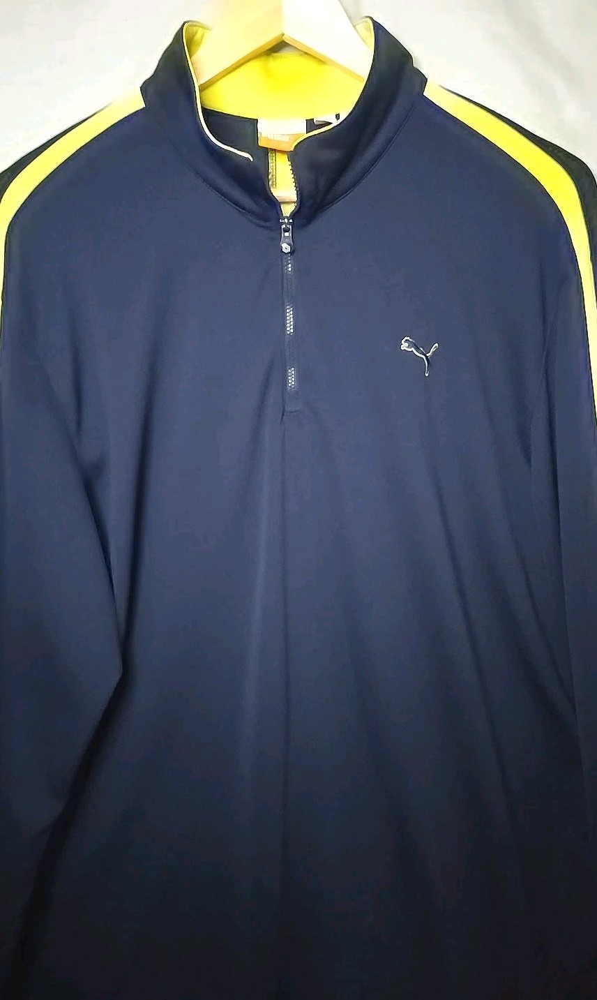Puma 1/4 Zip Sport Cobra Golf Sweatshirt Dark Blue / Yellow Mens Sz XL