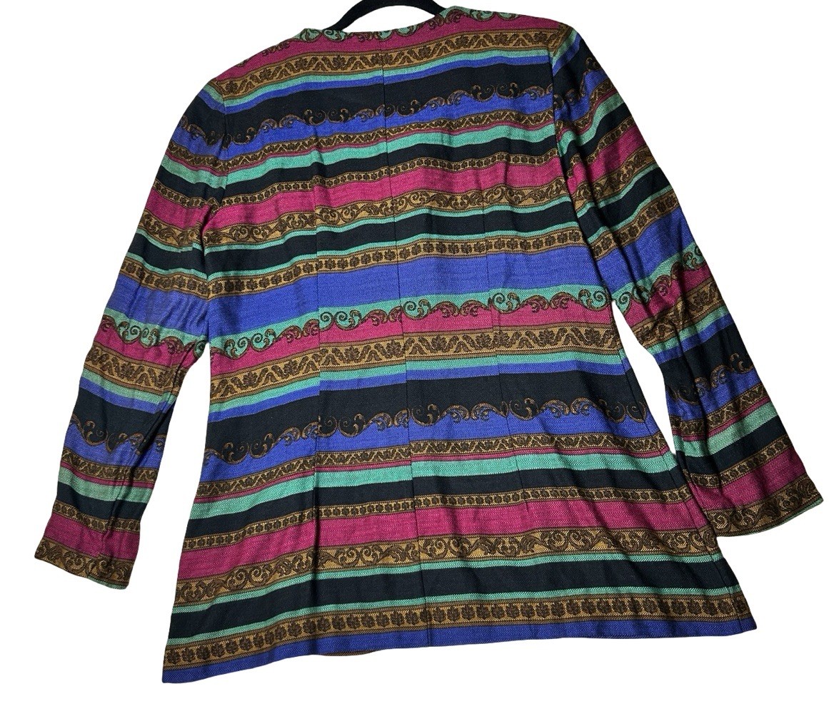 NWT Jessica Howard Frog Closure Jacket Sz 12 Boho Multi Print Long Sleeve Fitted