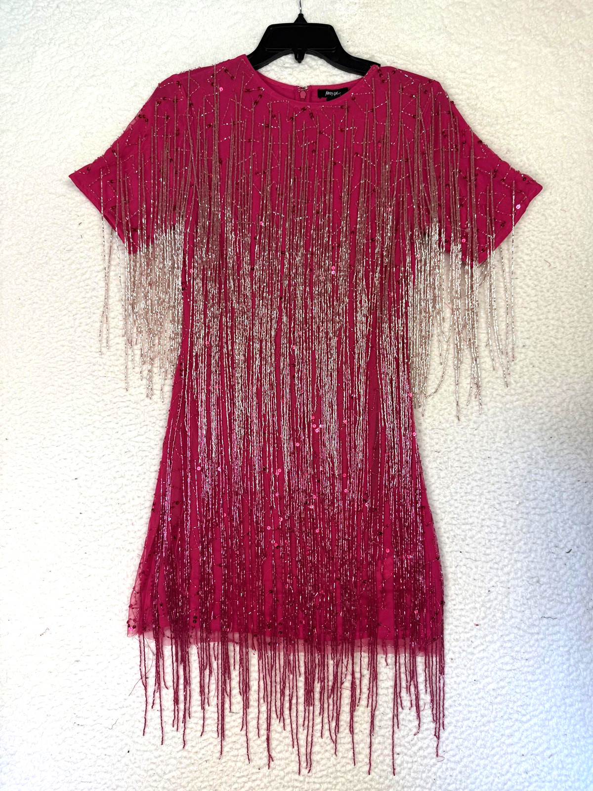 Nasty Gal Dress Womens 2 Pink Shift Mini Fringe Beaded Party Cocktail Festival