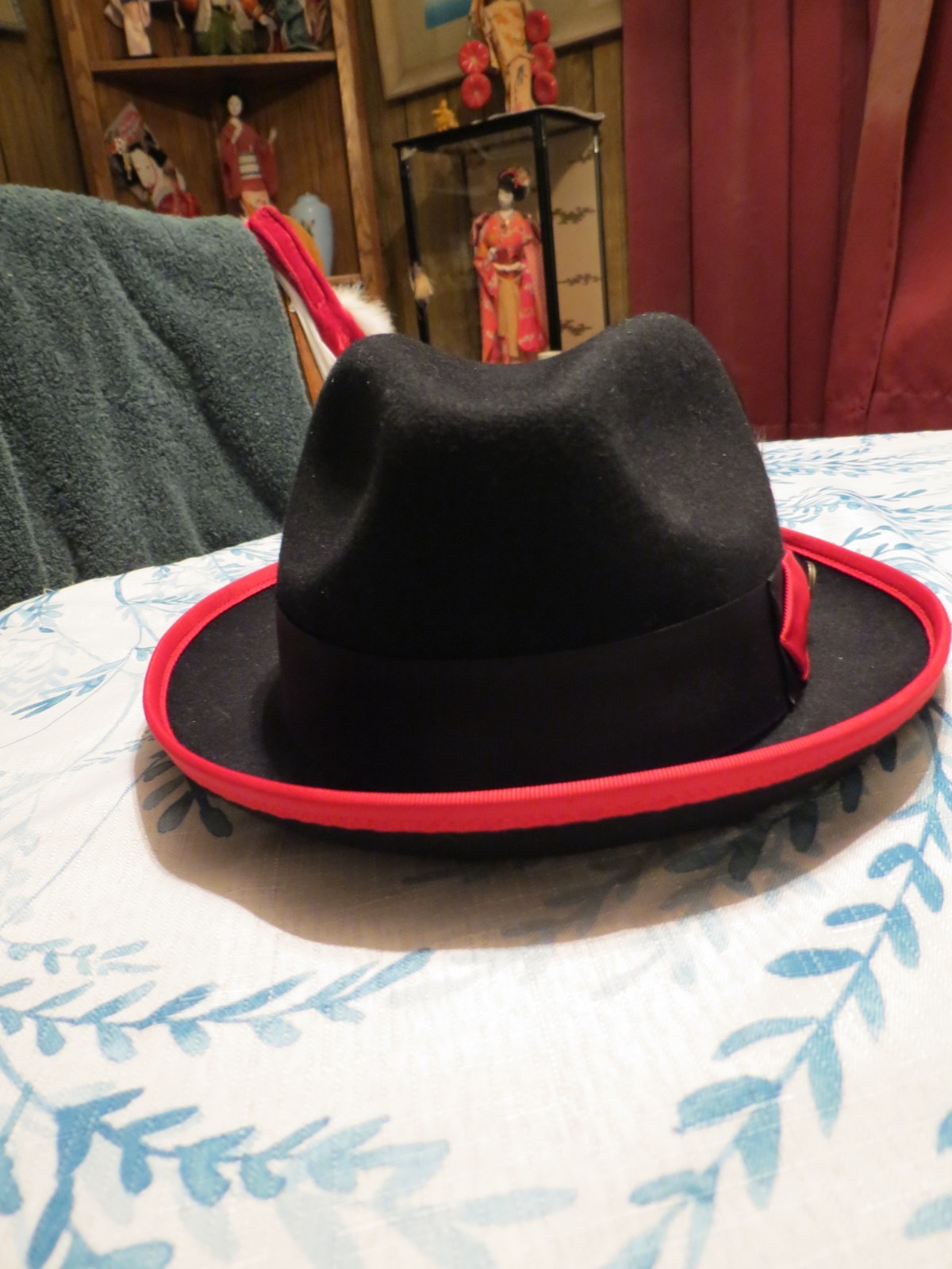 NEW, MEN’S BRUNO CAPELO CHICAGO SNAP BRIM BLK WT RED FEDOA AUSTRALIAN WOOL HAT
