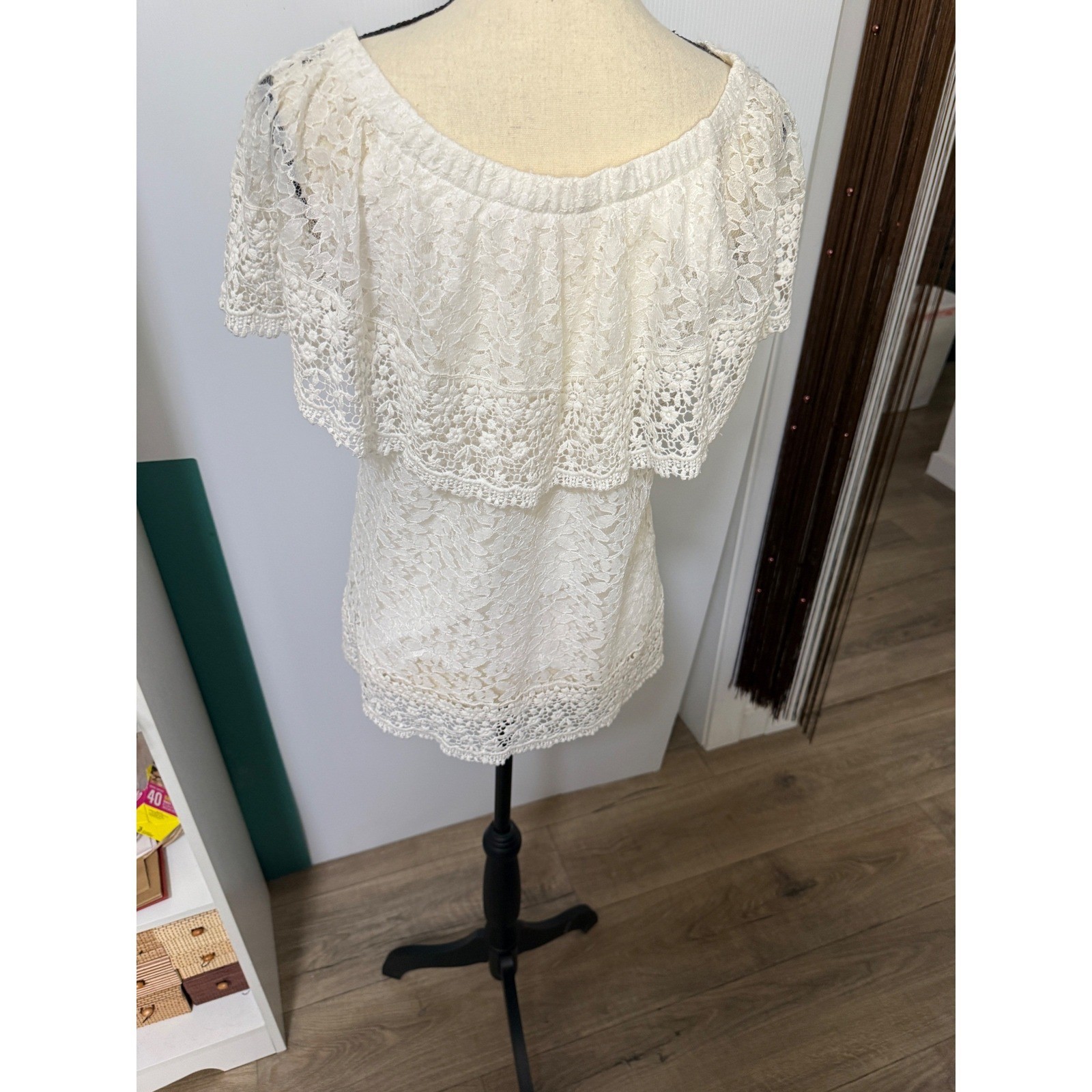 Soft Surroundings Boho Cottagecore Off The Shoulder Lace Top SZ M