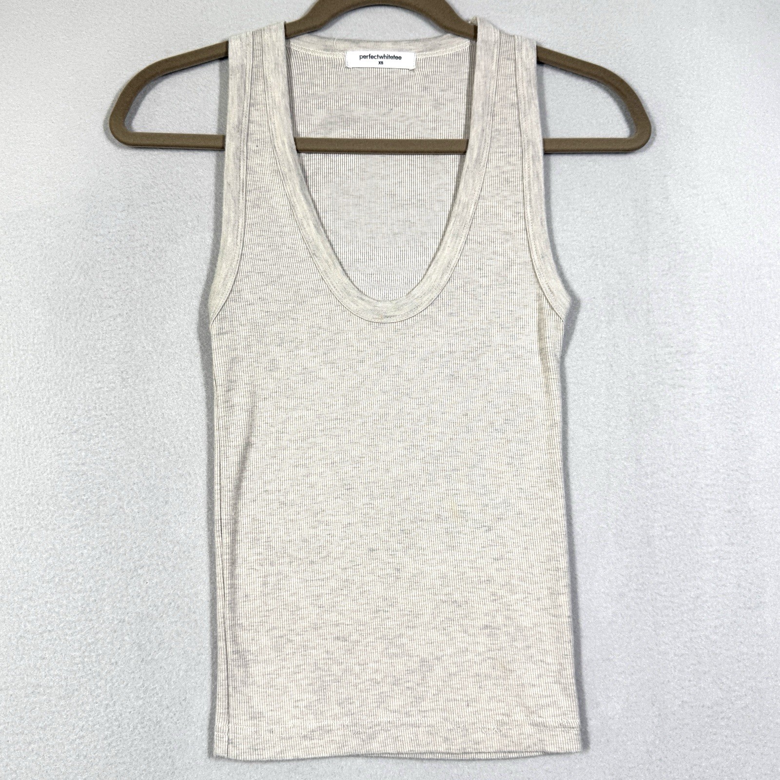 Perfect White Tee Top Women XS Jordan U Scoop Neck Ribbed Tank Natural Beige Ash