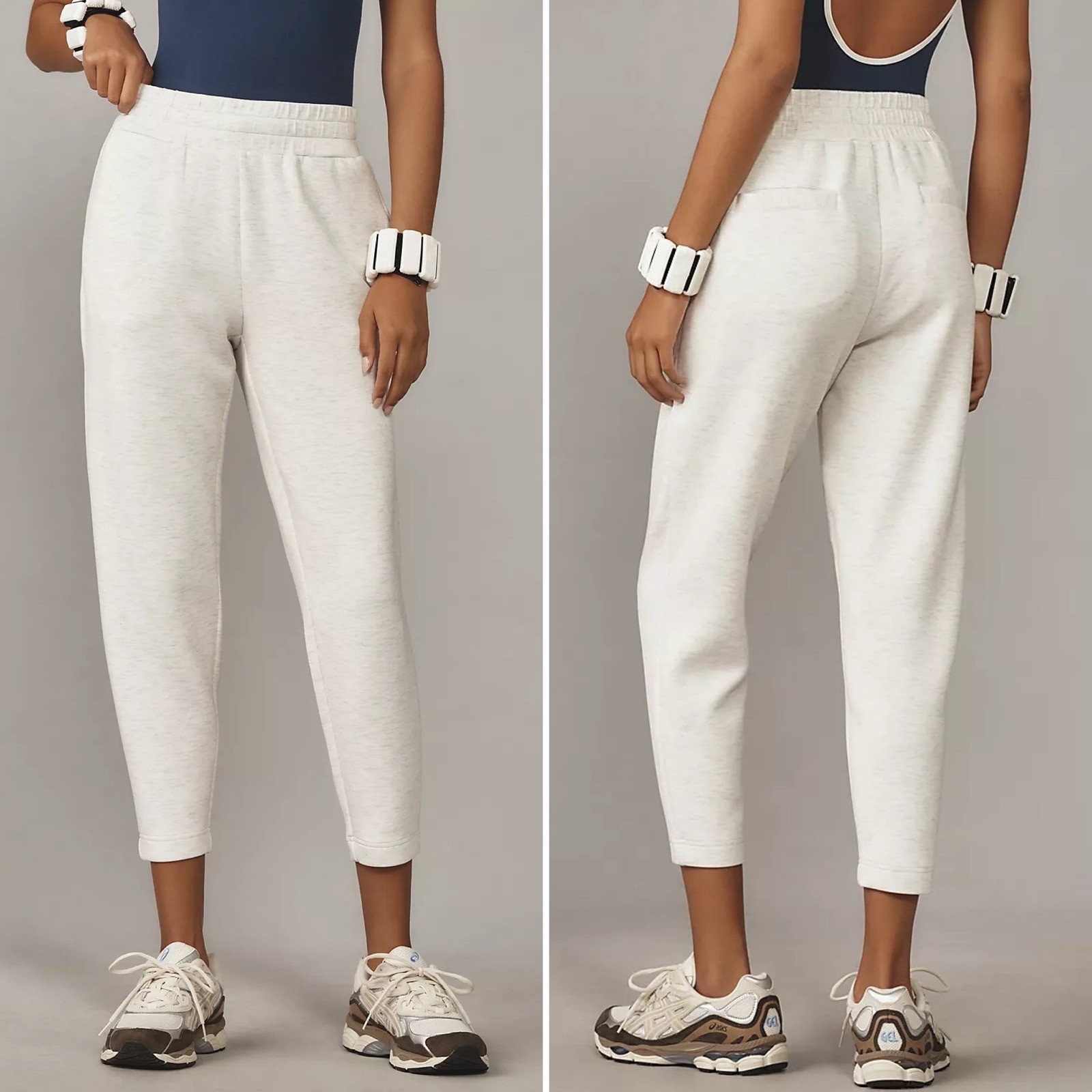 NWT Varley Doublesoft Slim Pant 25″ Ivory Marl Sz XL Anthropologie $120 Joggers