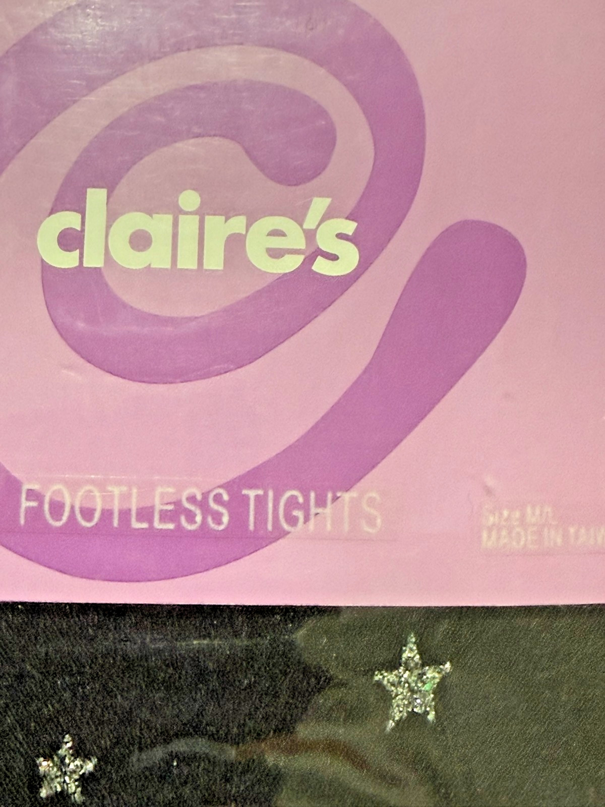 Claires Footless Tights Black Silver Glitter Stars Womens Size M L New