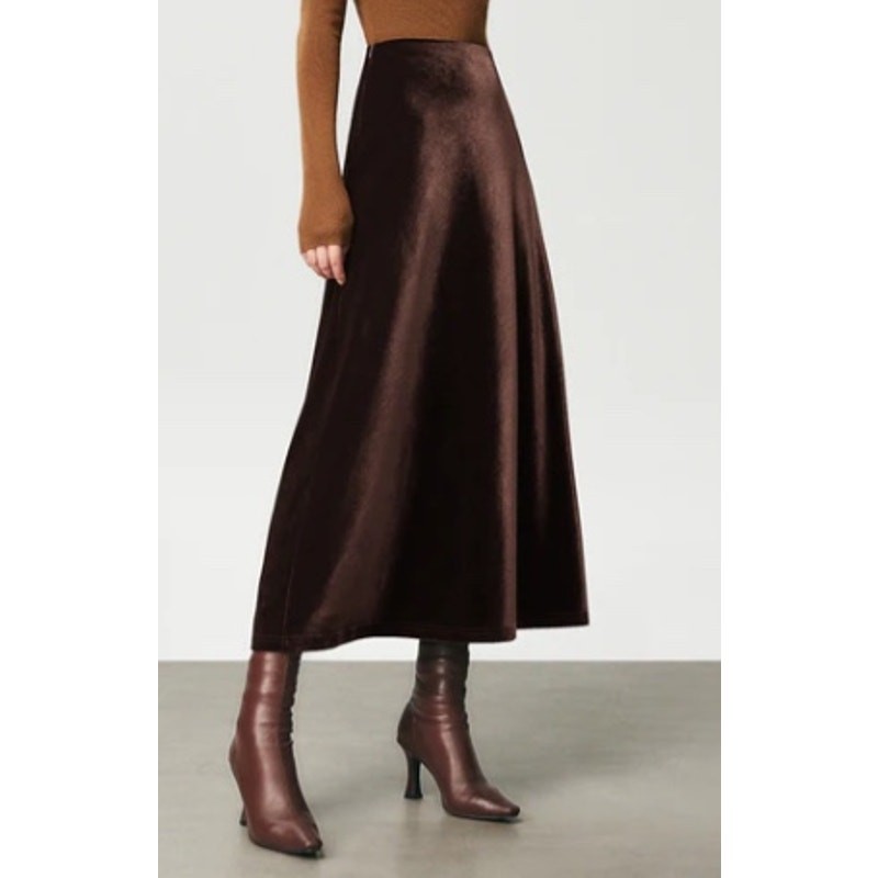 NWT Commense High Waist Velvet Maxi Skirt | Color Dark Brown | Size M