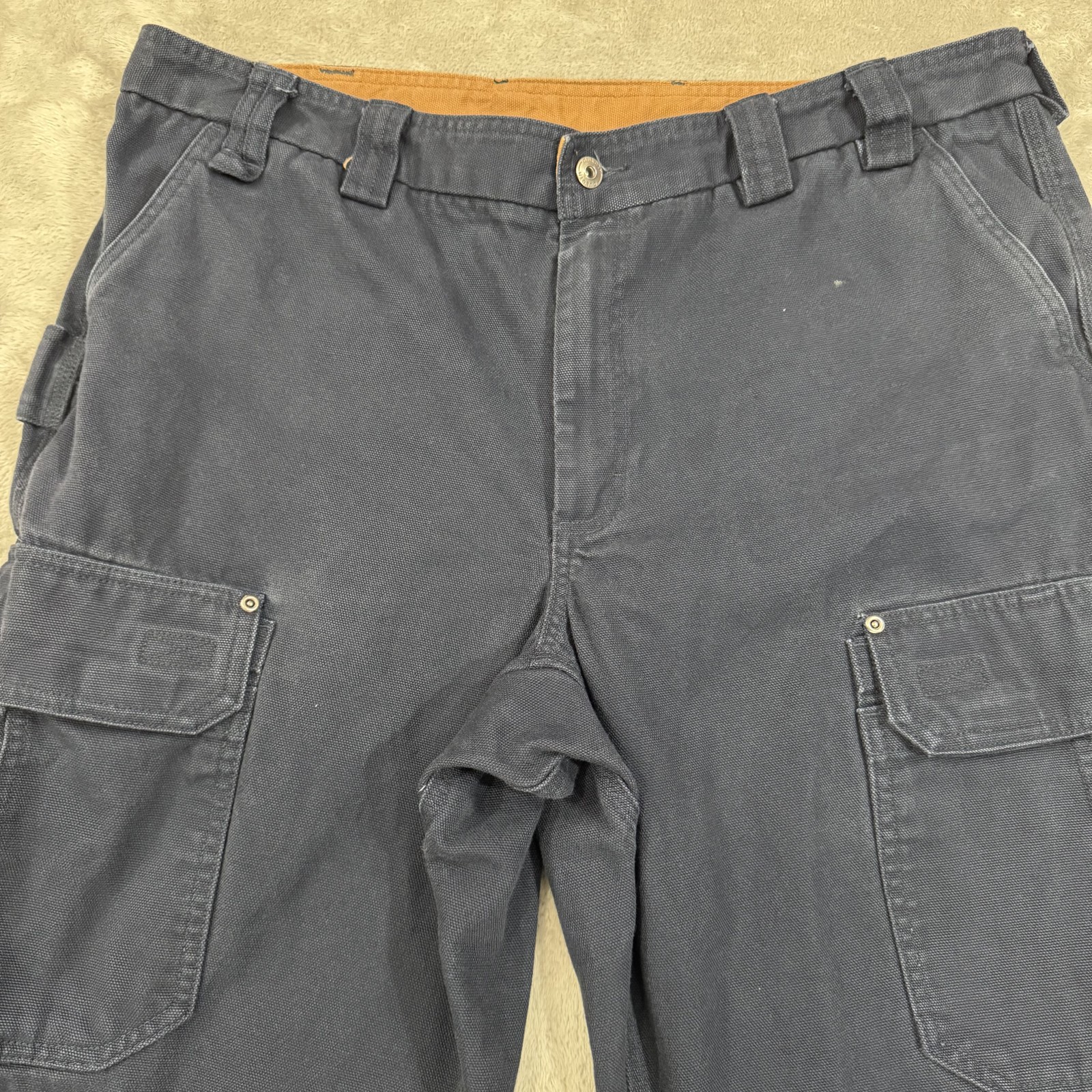 Duluth Trading Fire Hose Pants Mens 42×34 Blue Canvas Gusseted Hammer Loop Cargo