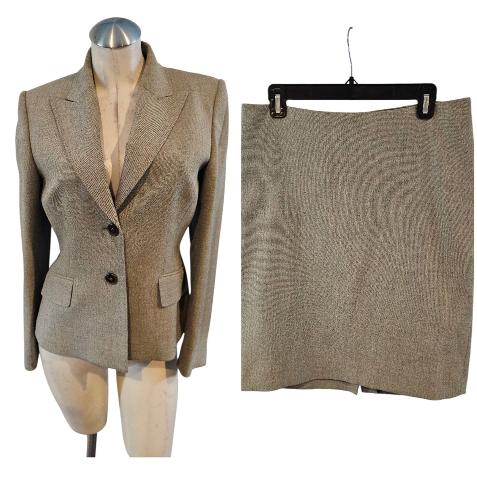 Anne Klein Size 6 Taupe Skirt Blazer Suit 2 Piece Lined Careee Professional