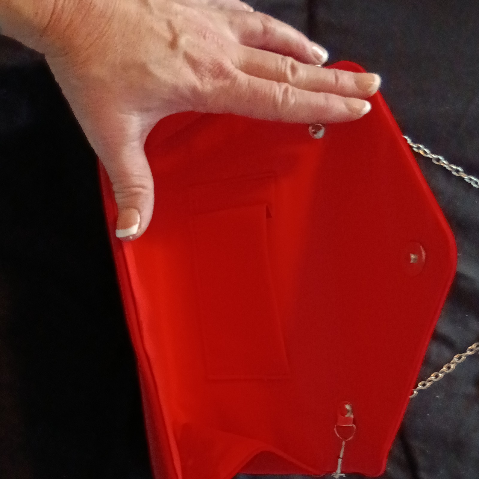 Red Envelope Clutch Purse Magnetic Closure Detachable Silver Chain Strap Lined