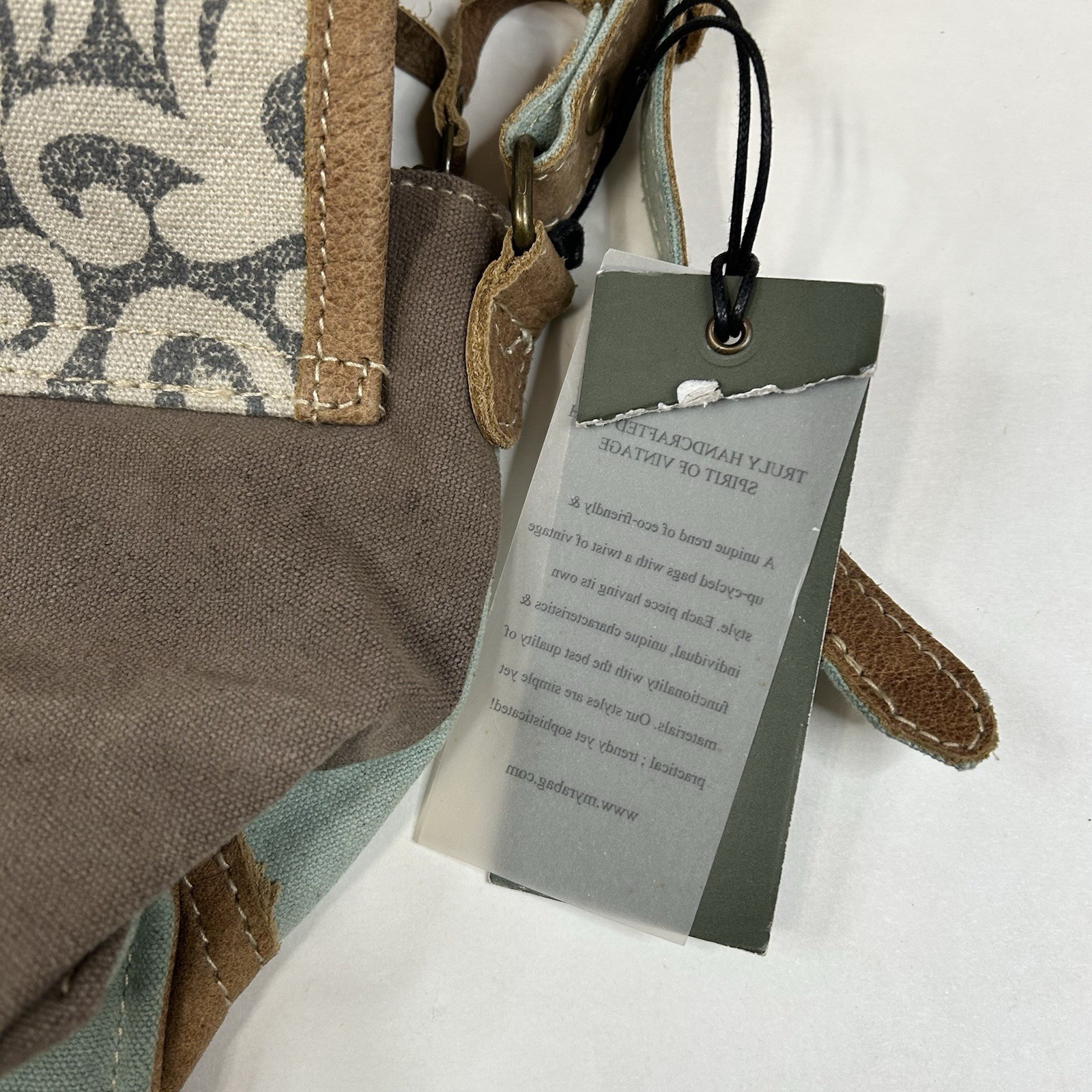 NEW Myra Bag Crossbody Bag Small Canvas Leather Blue Brown Flap #1246