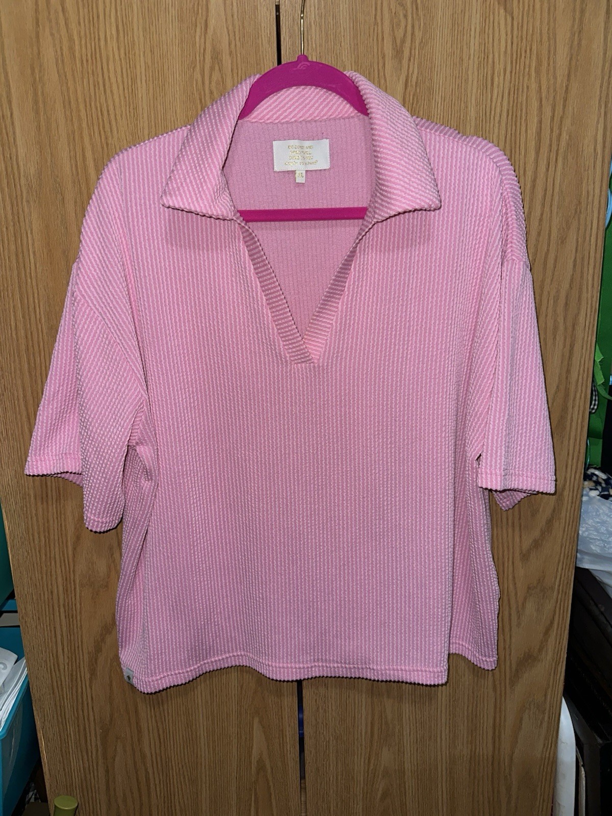 Simply Southern Womens XL Pink Knit Collared Top