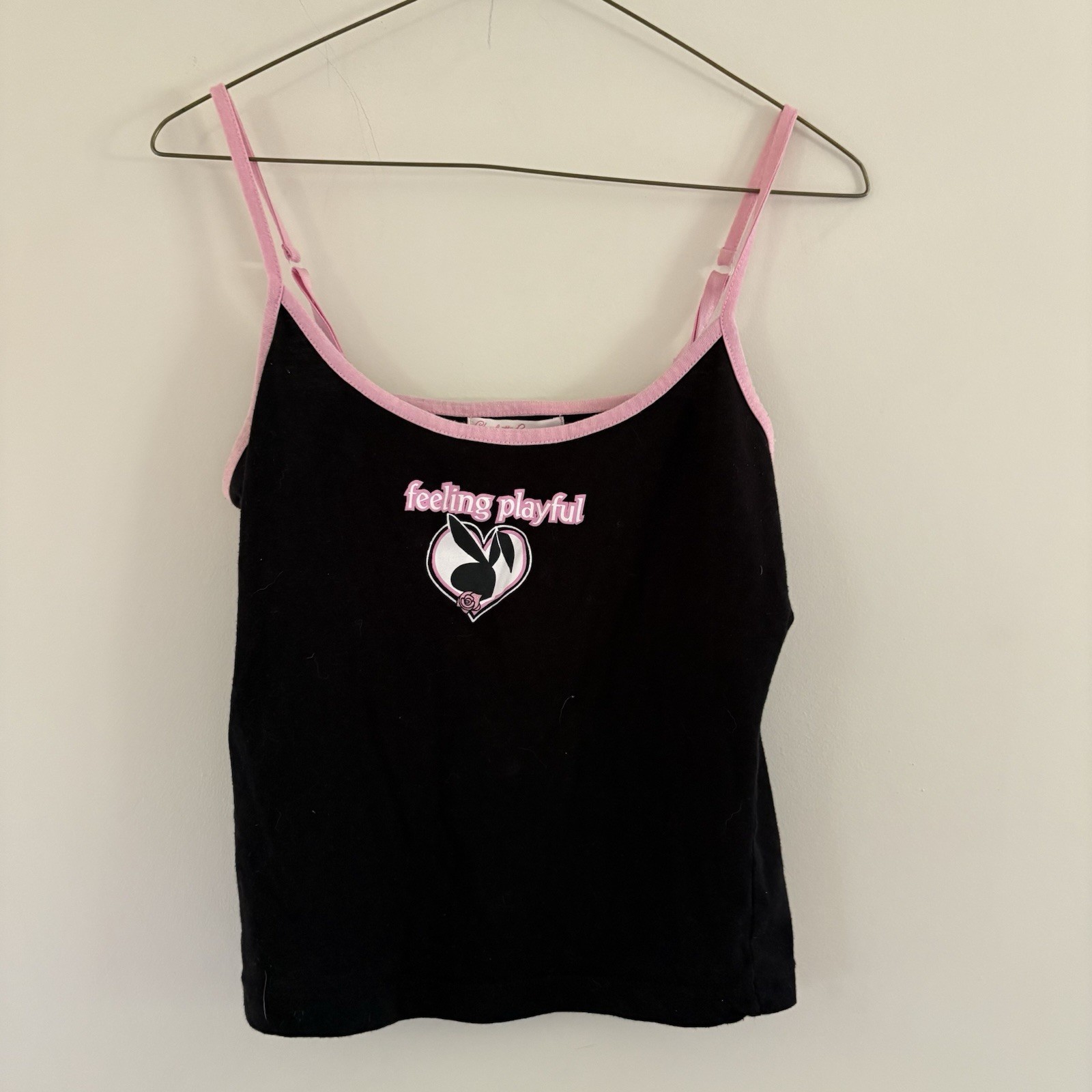 Charlotte Russe M Black/Pink Trim Camisole Tank Adjustable Strap Graphic