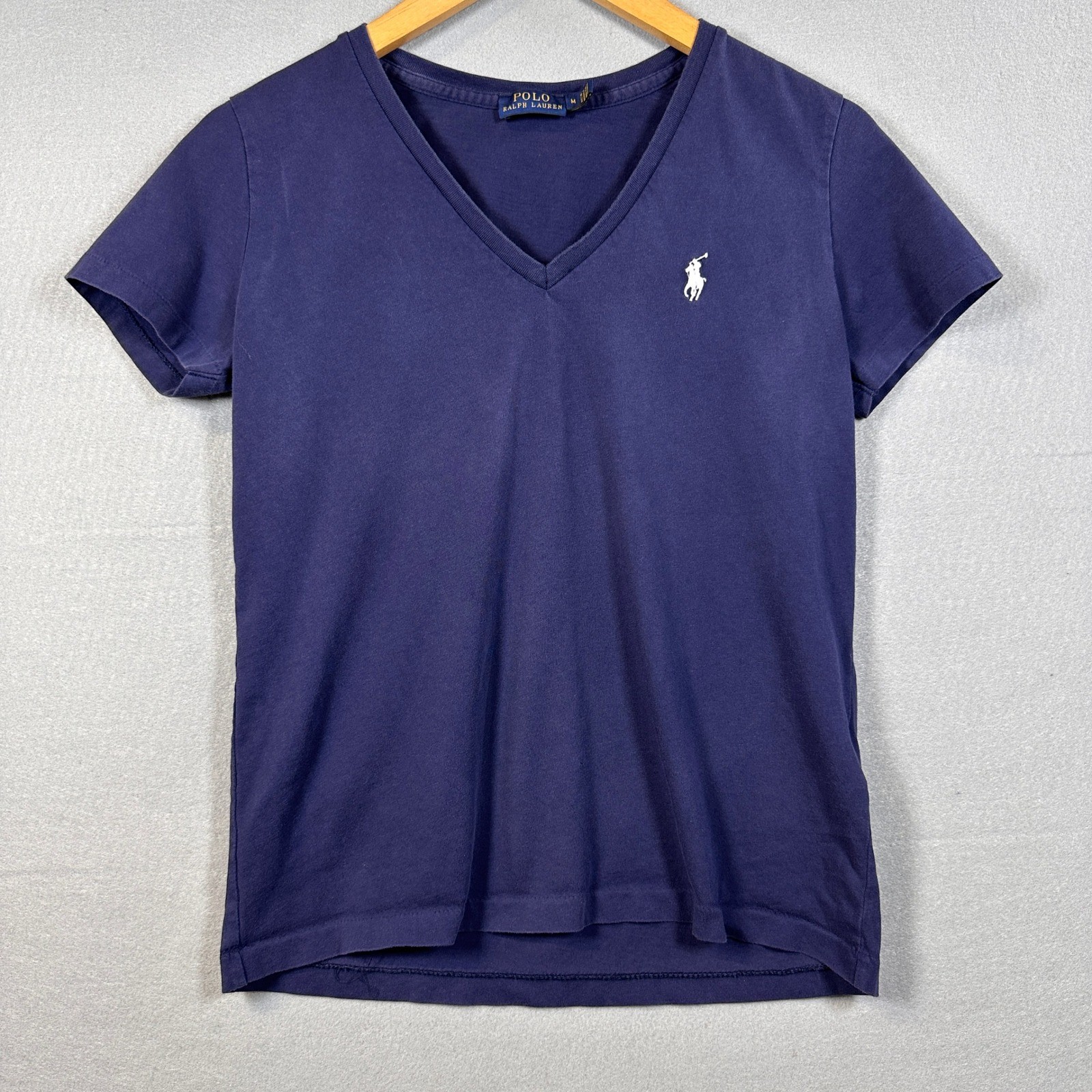 Polo Ralph Lauren Womens Navy Blue V-Neck Short Sleeve Pony Logo T-Shirt M