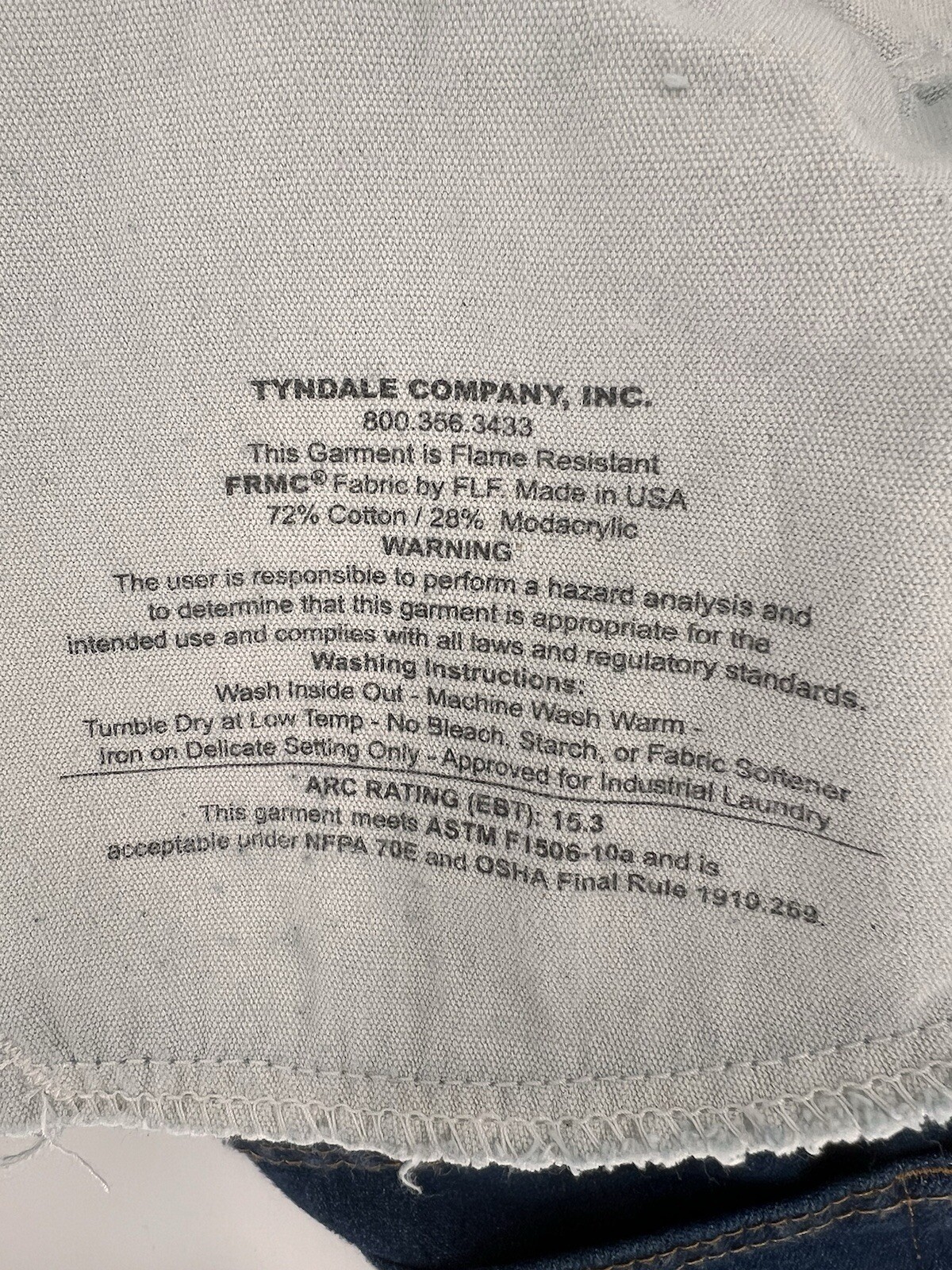 Tyndale FRMC Jeans Flame Resistant Pants F290T Blue Relaxed Carpenter 36×32