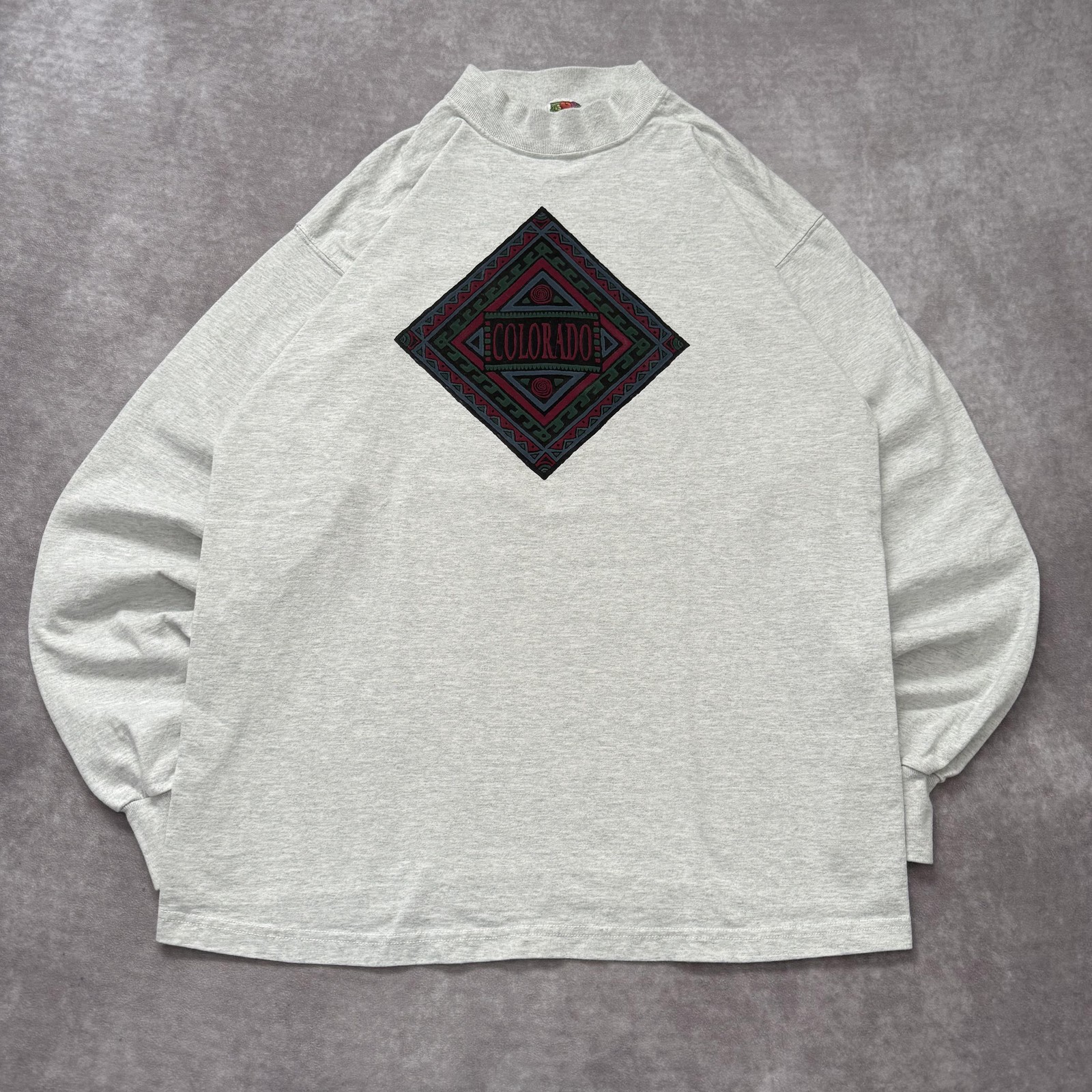 Vintage 90s Colorado Shirt Mens XL Gray Mock Neck Long Sleeve Ski
