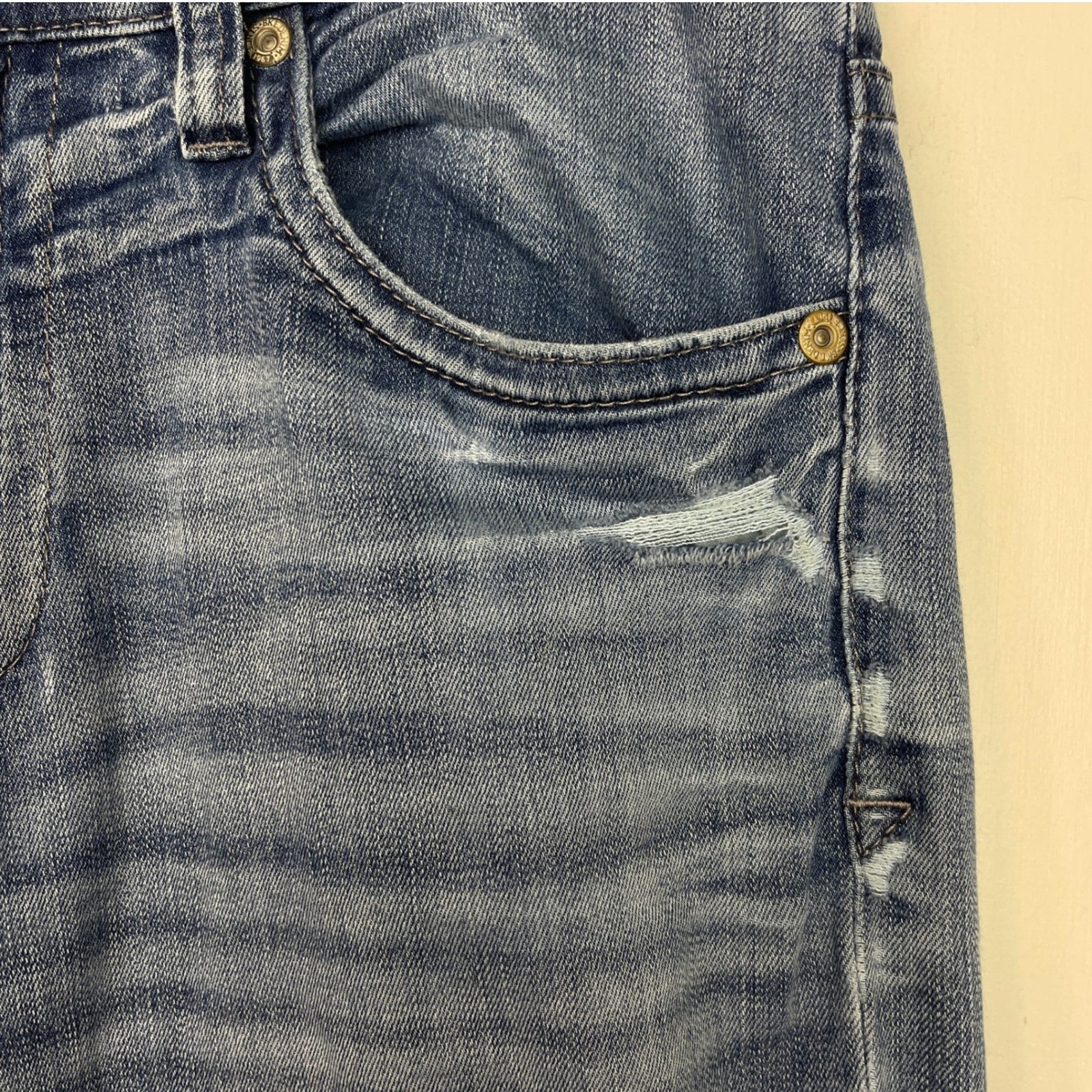BKE Jake Straight Leg Stretch Mens 32×32 Distressed Light Wash Denim Blue Jeans
