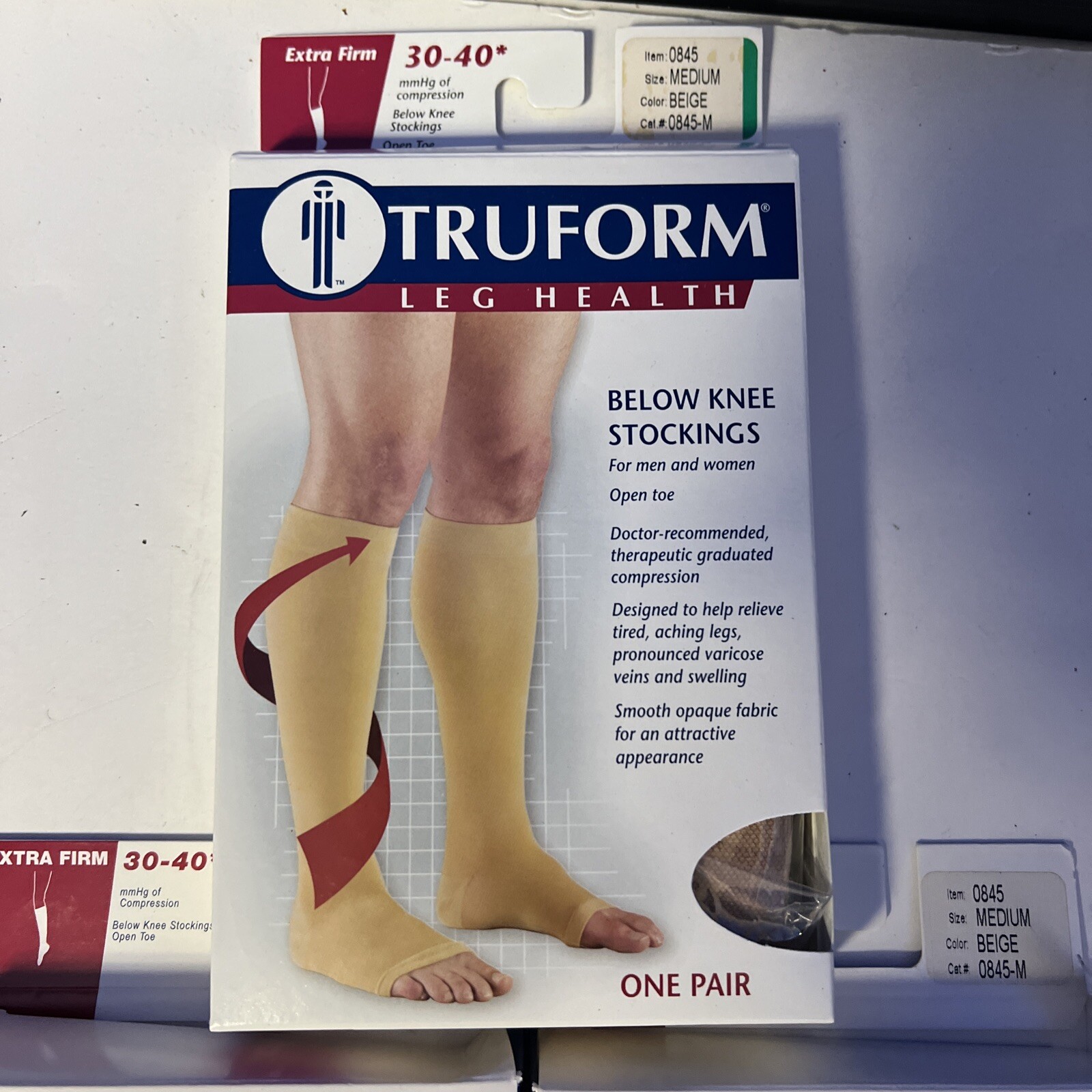 3 Pairs Truform Stockings Knee High Open Toe: 30-40 mmHg M BEIGE (0845-M) Lot