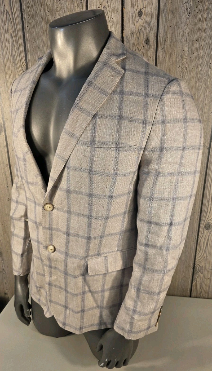 Lansky Brothers Men’s 44R Jacket Sport Coat Linen Check Plaid Tallia