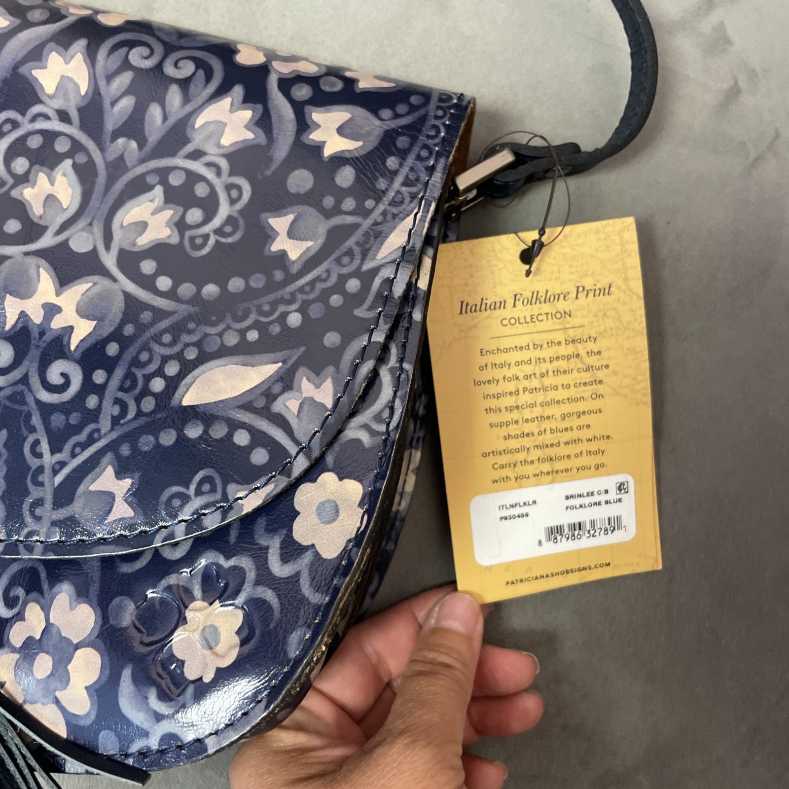 Patricia Nash Italian leather Crossbody Brinlee Folklore Blue Saddlebag