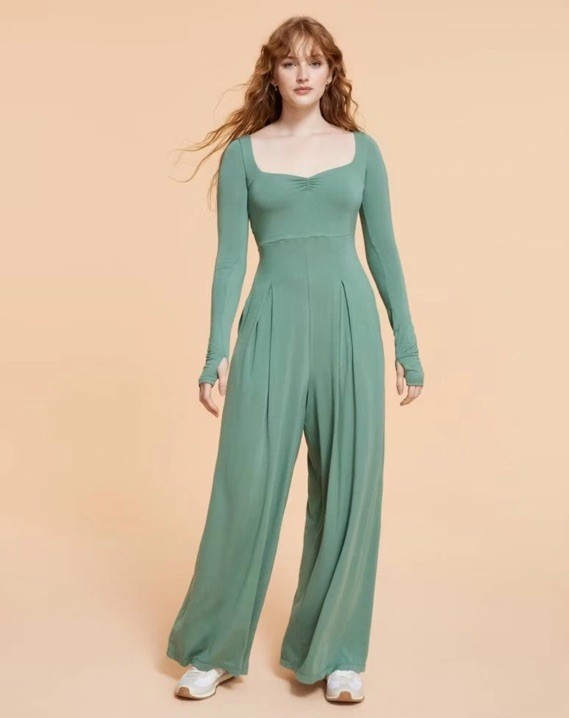 Blogilates Medium Hedge Green Sweetheart Jumpsuit Wide Leg pants NWT