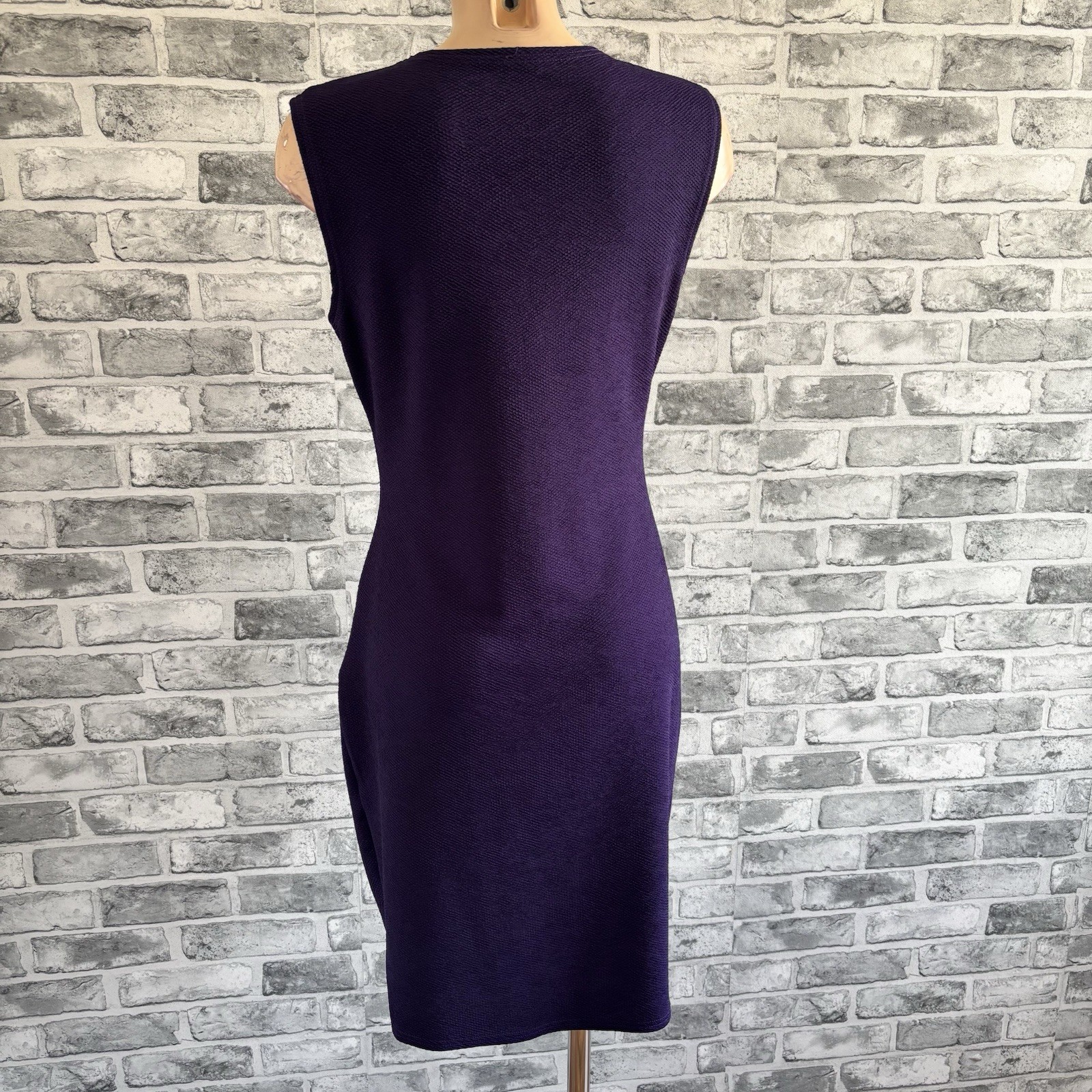 014 Purple Ruched Smart Casual Pencil Knee Length Dress