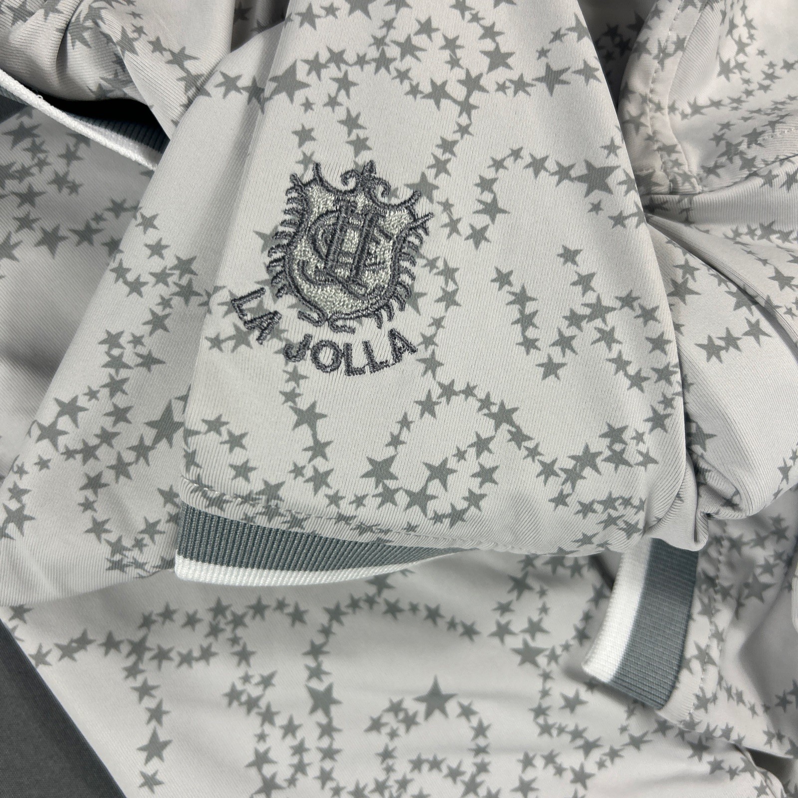 G/Fore G4 Golf Shirt Polo Sleeve Logo Constellation Print Medium Gray MSRP $120
